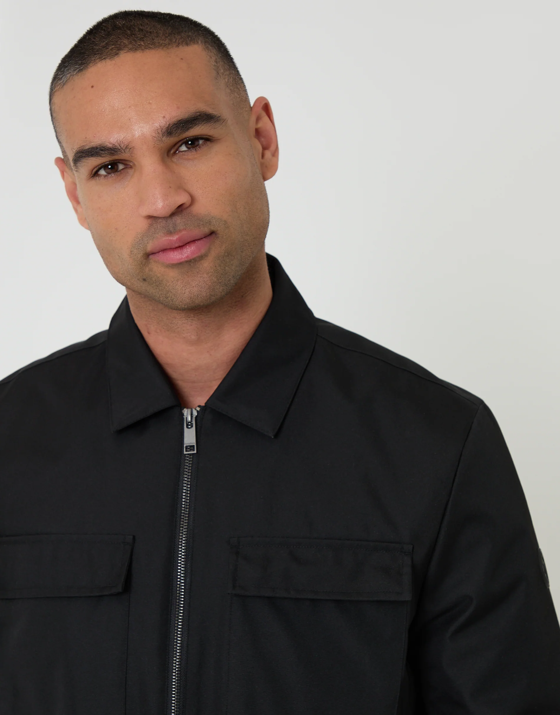 Showerproof Lightweight Collared Zip Up Jacket in Black - Image 4