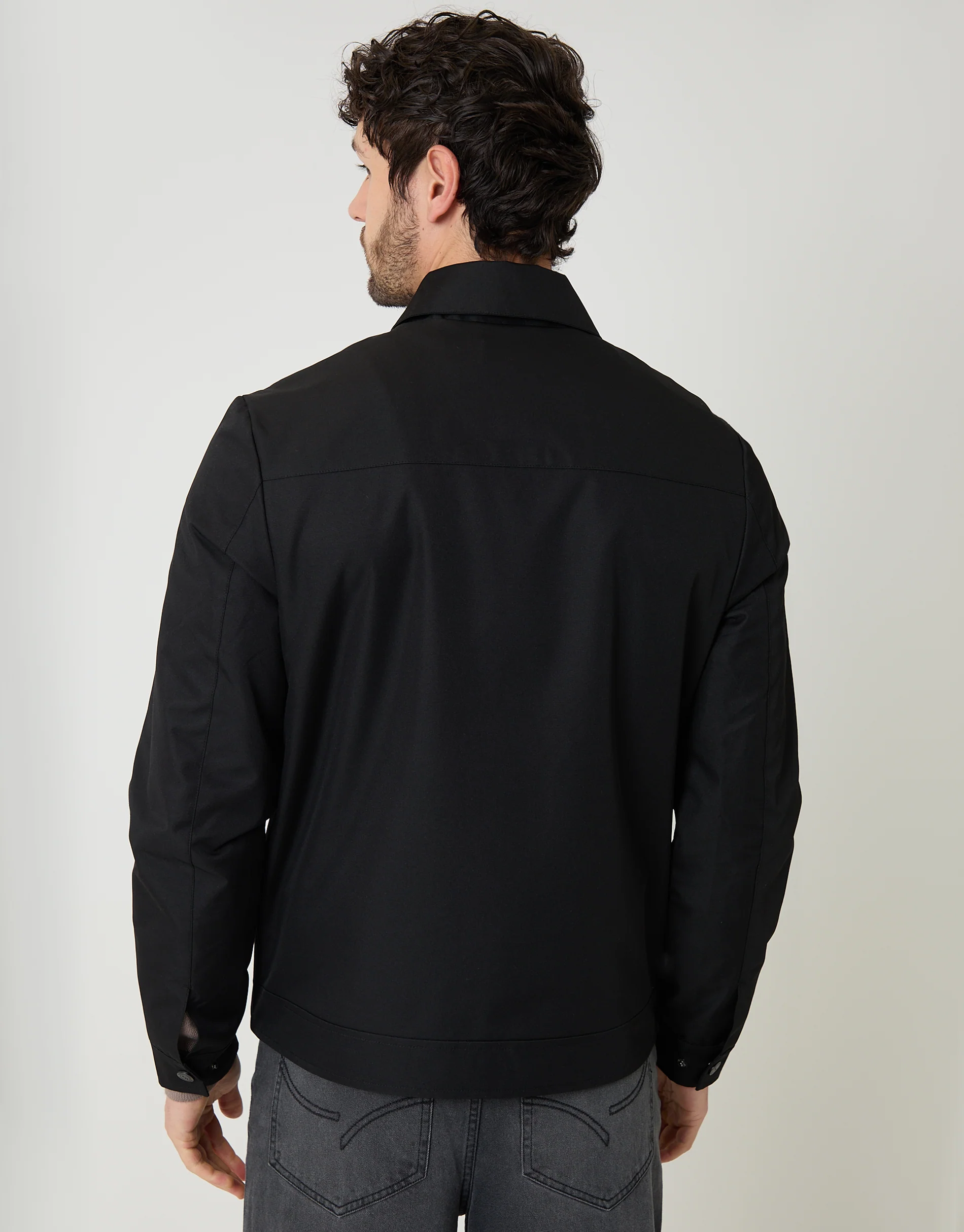 Showerproof Lightweight Zip Up Jacket With Collar in Black - Image 2