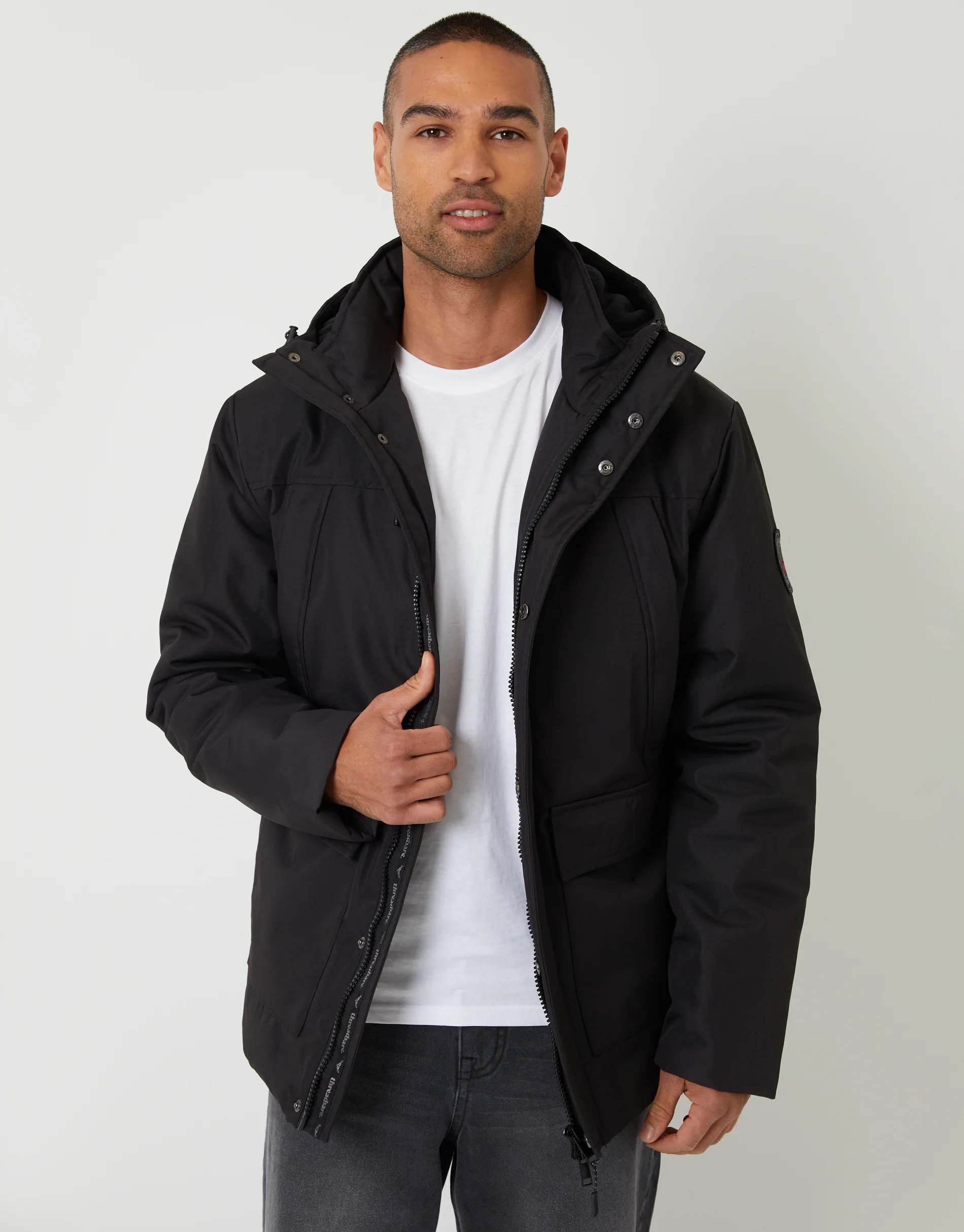 Showerproof Longline Hooded Padded Jacket in Black