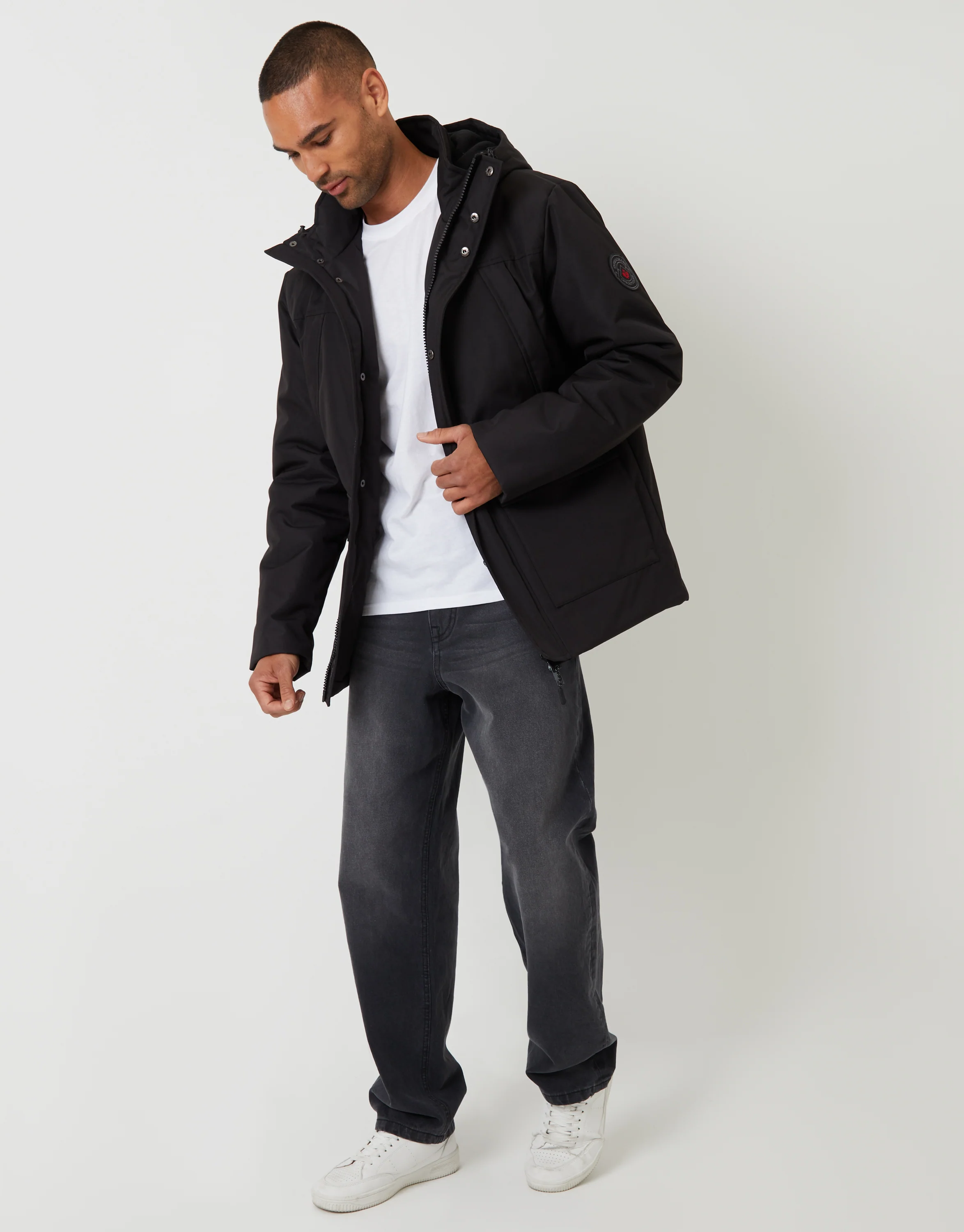 Showerproof Longline Hooded Padded Jacket in Black - Image 3
