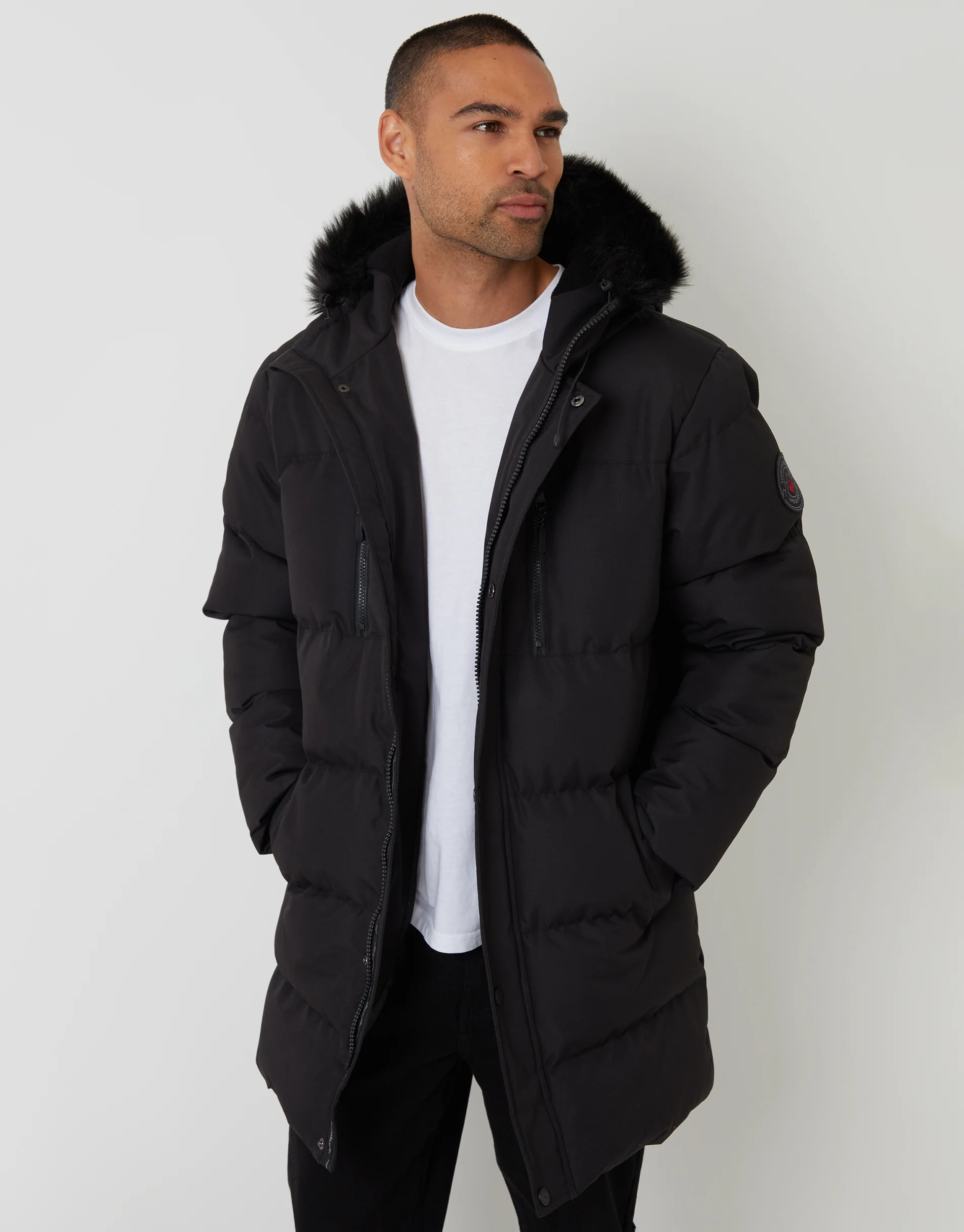 Showerproof Longline Quilted Parka Jacket in Black