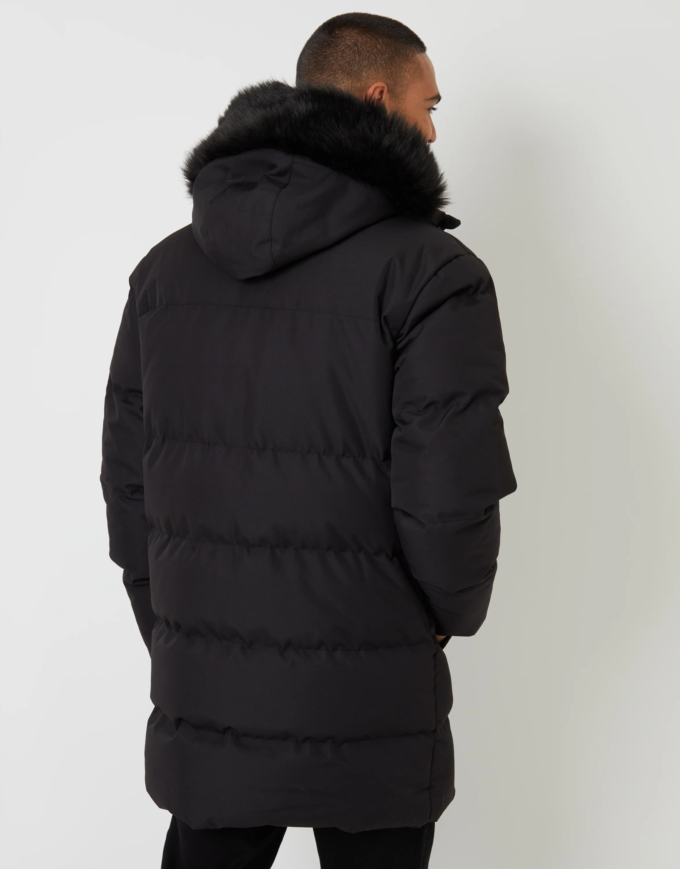 Showerproof Longline Quilted Parka Jacket in Black - Image 2