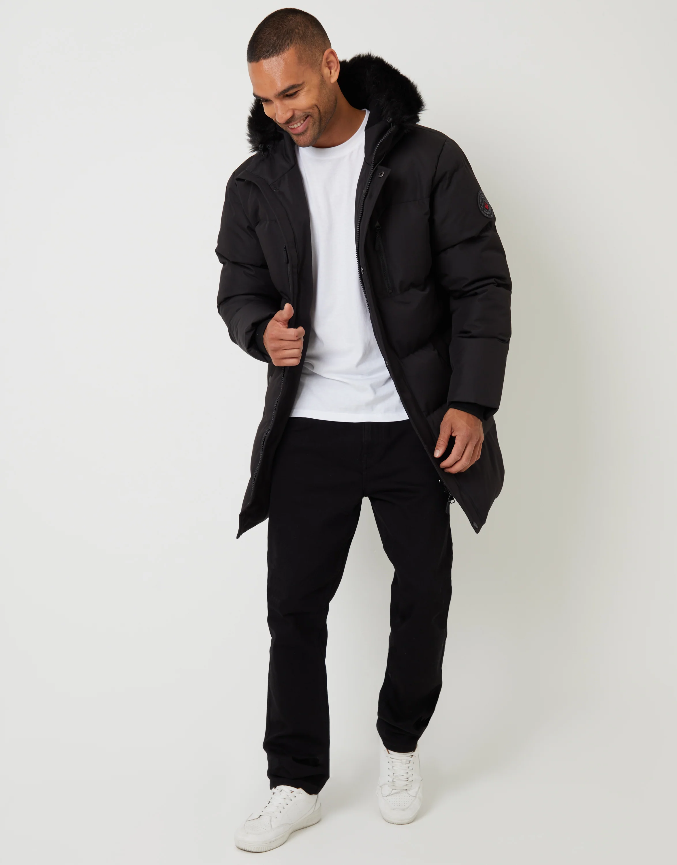 Showerproof Longline Quilted Parka Jacket in Black - Image 3