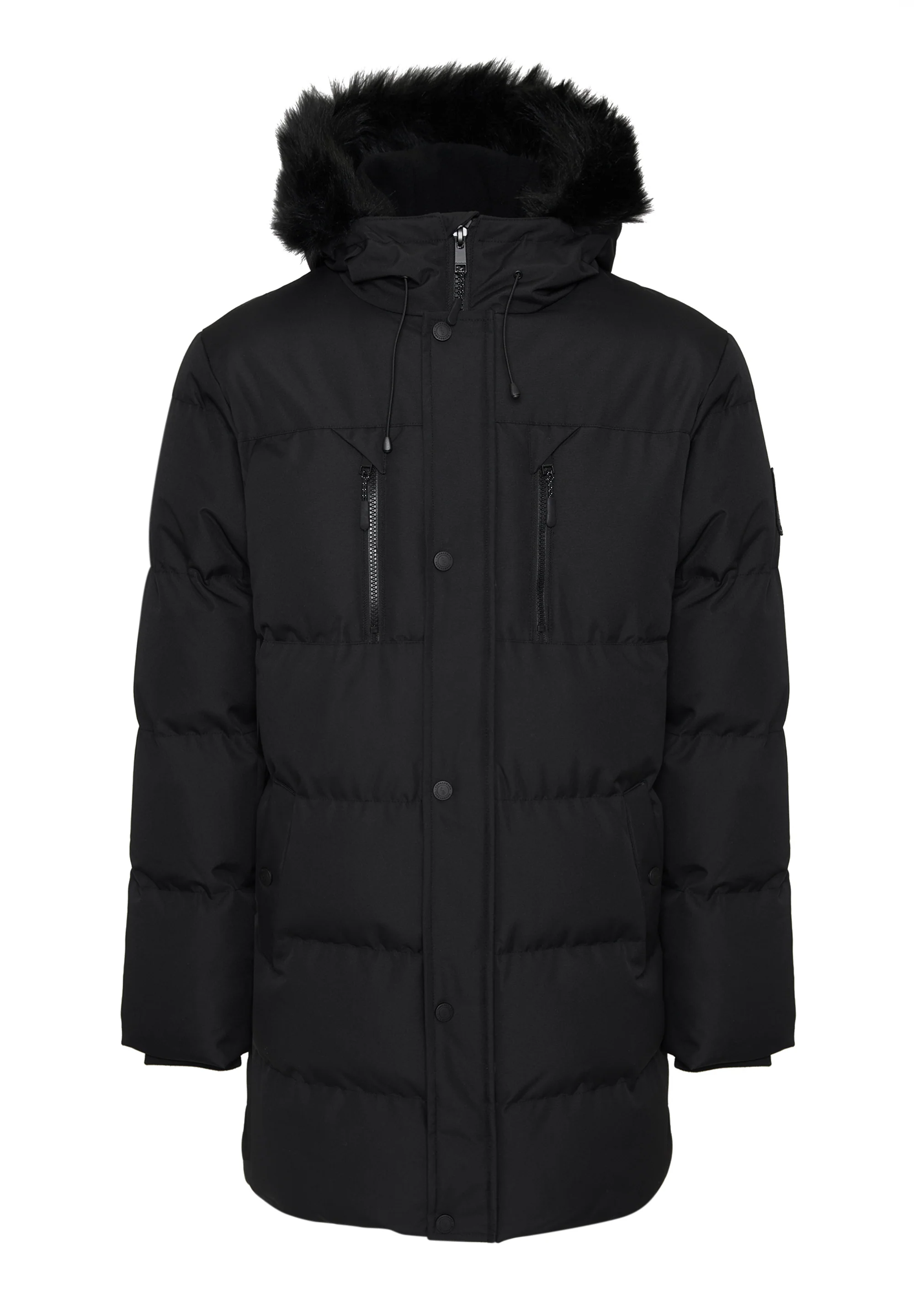 Showerproof Longline Quilted Parka Jacket in Black - Image 8