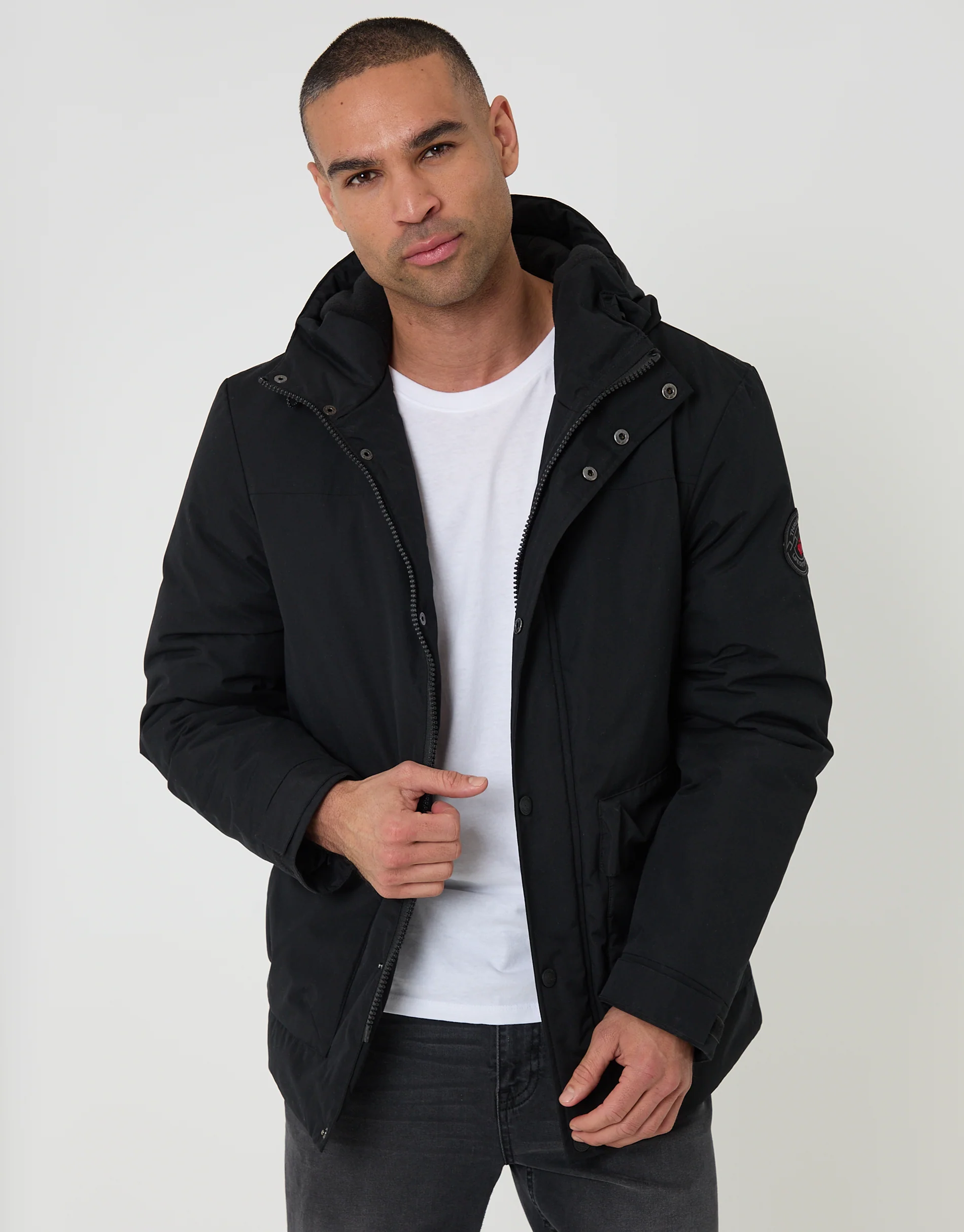 Showerproof Microfleece Lined Padded Coat in Black