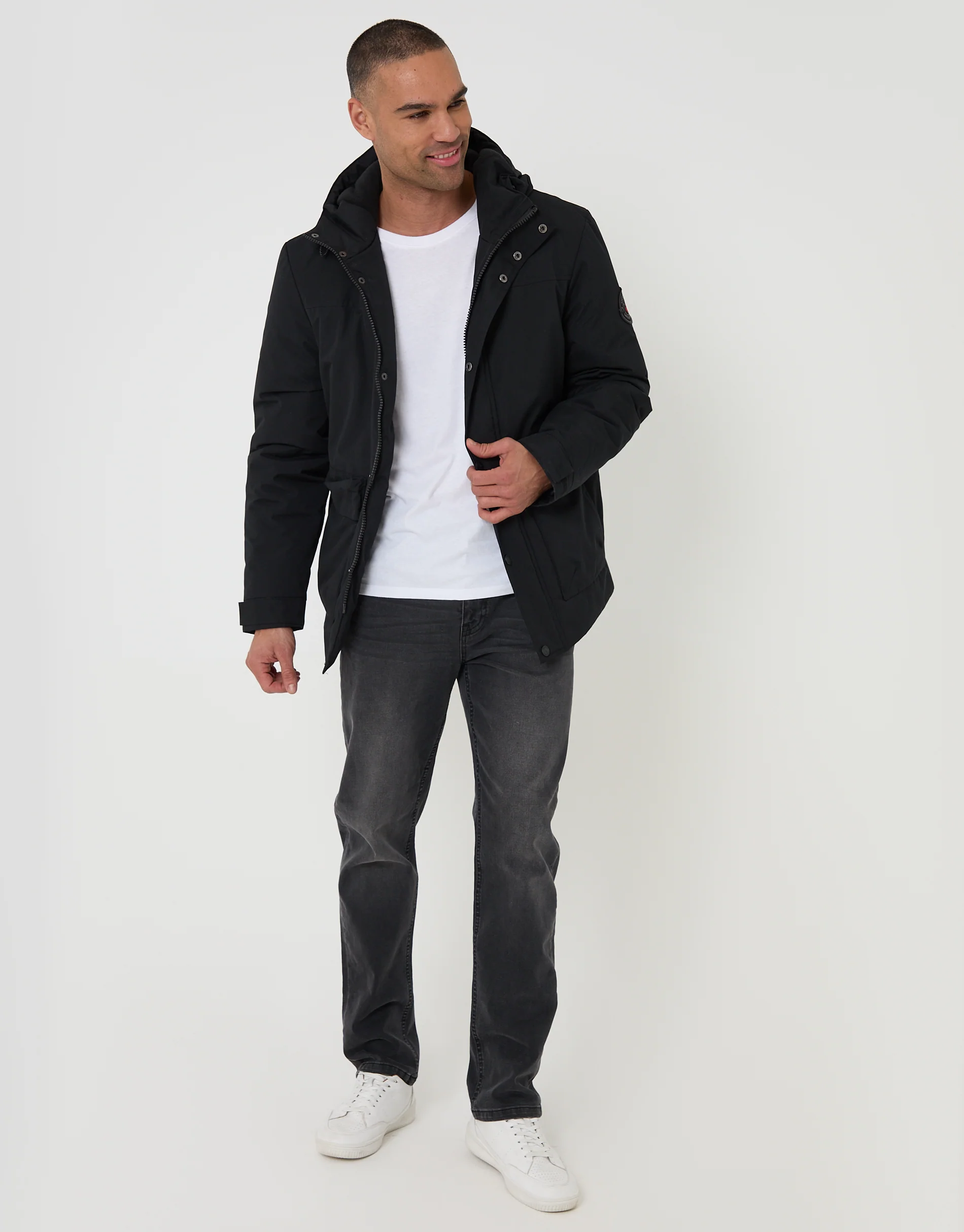 Showerproof Microfleece Lined Padded Coat in Black - Image 3