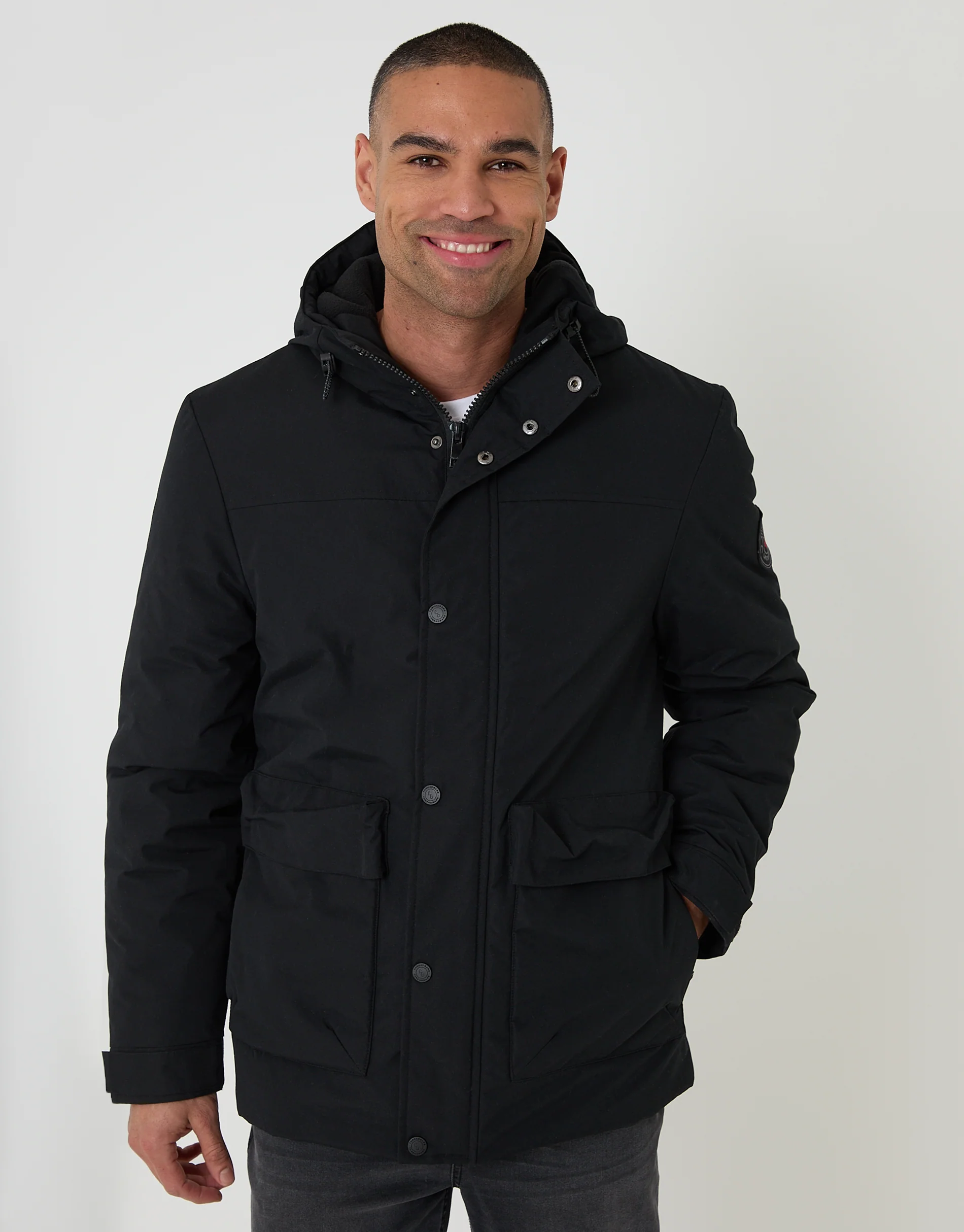 Showerproof Microfleece Lined Padded Coat in Black - Image 5