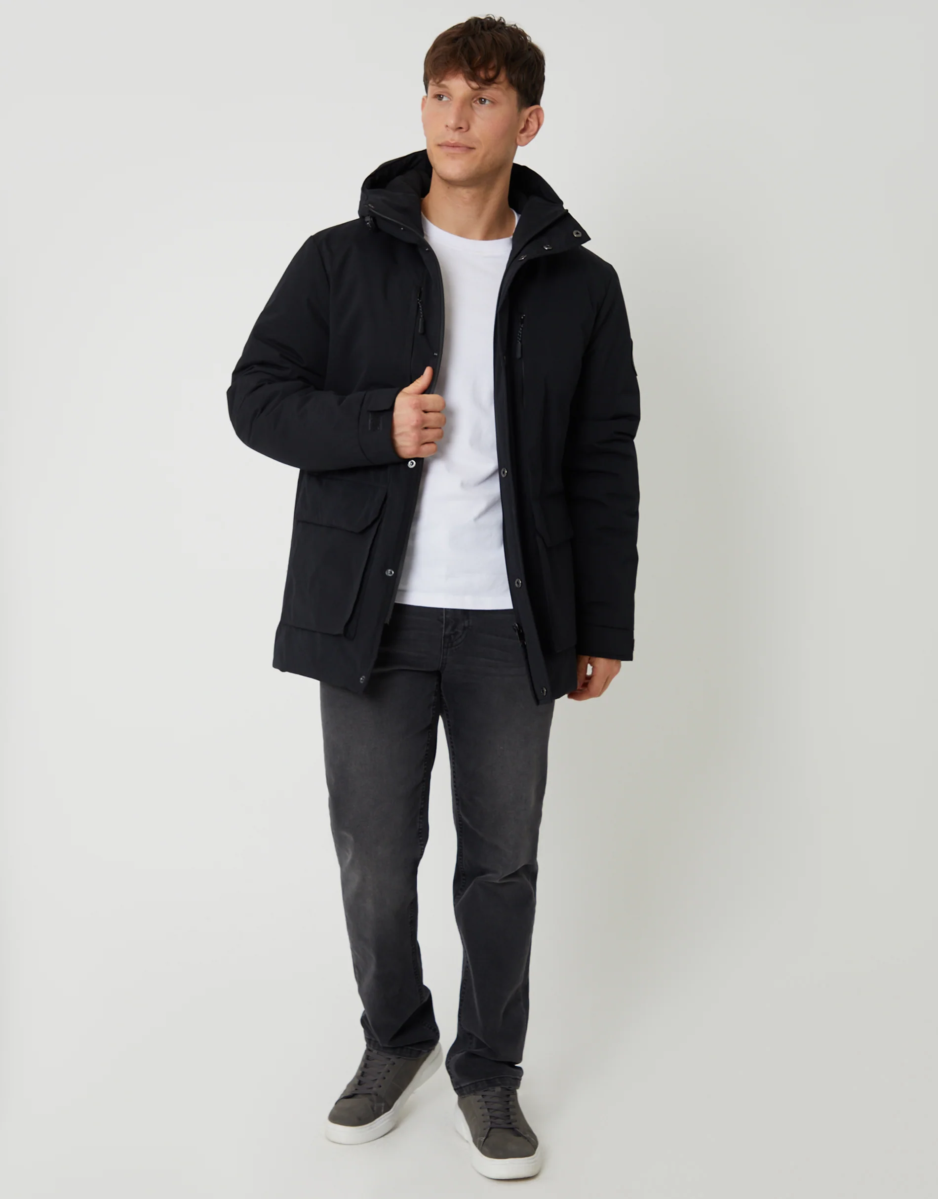 Showerproof Padded Hooded Coat in Black - Image 3