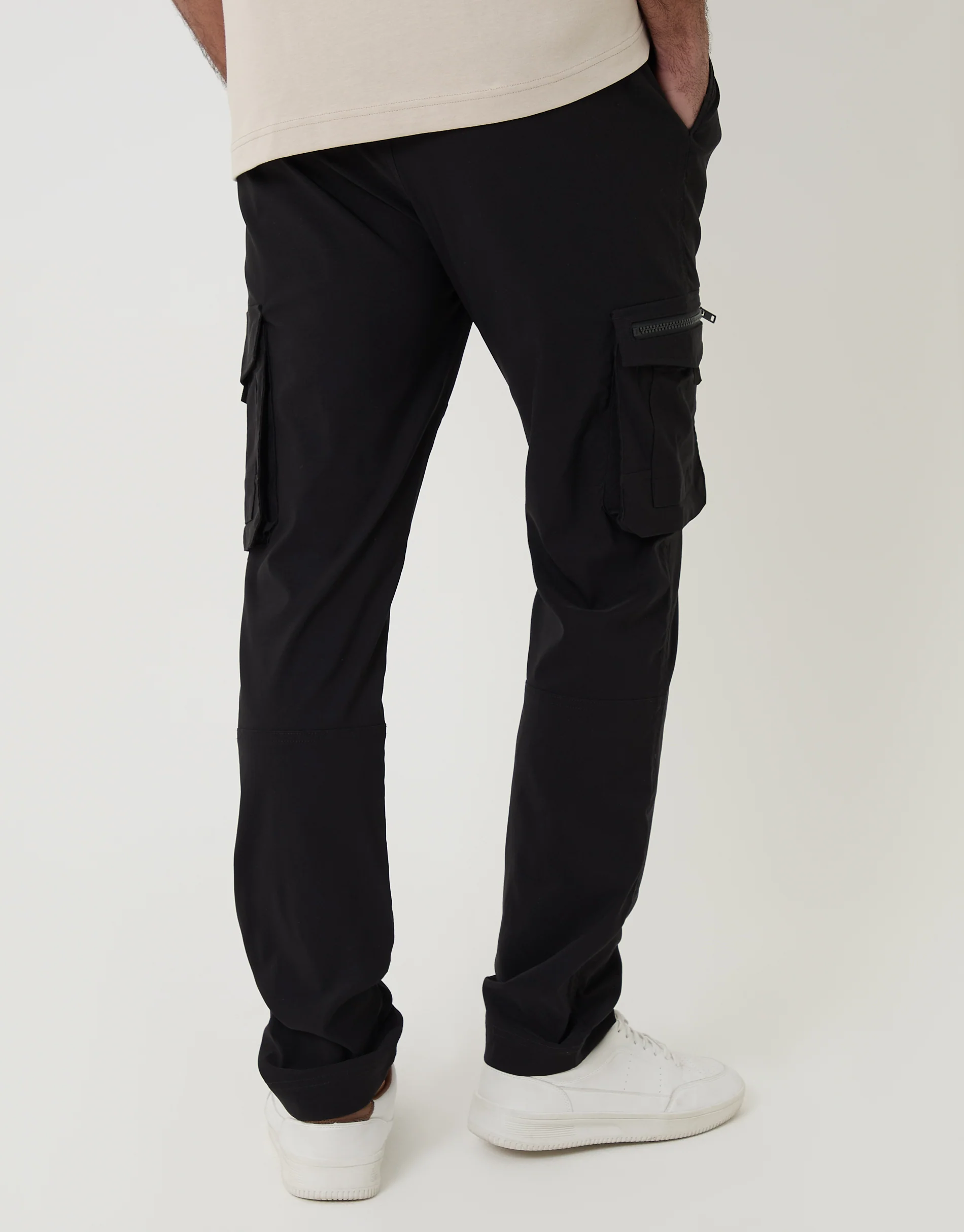 Slim Fit Stretch Cargo Trousers in Black - Image 3