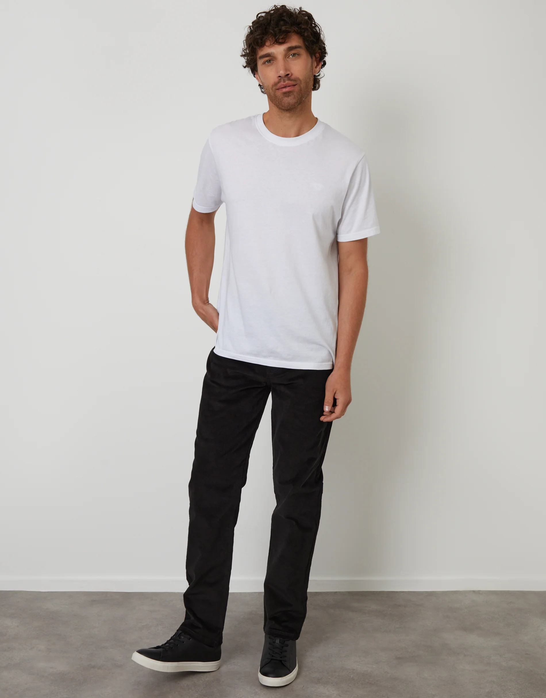 Straight Leg 5 Pocket Stretch Corduroy Trousers in Black