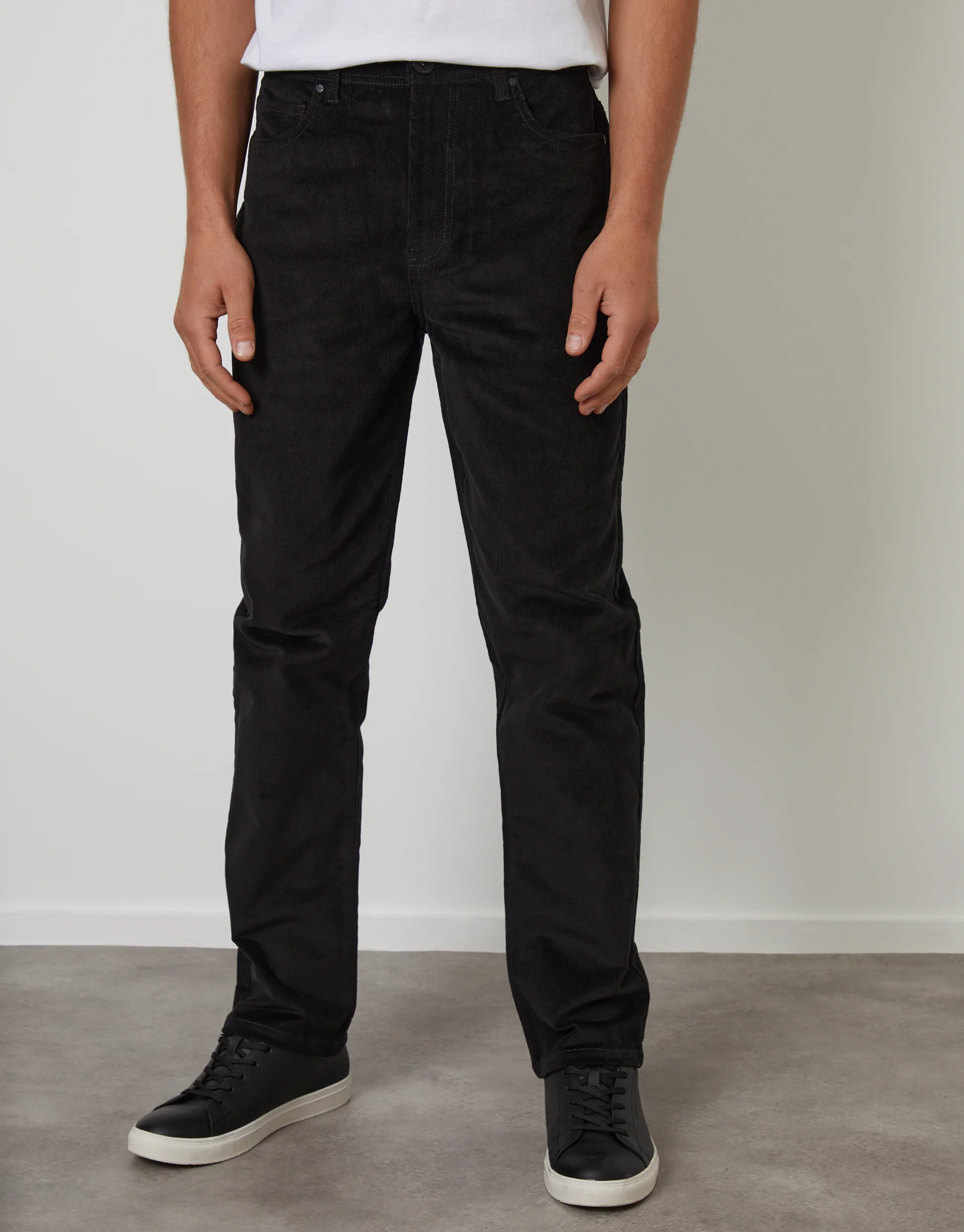 Straight Leg 5 Pocket Stretch Corduroy Trousers in Black - Image 2