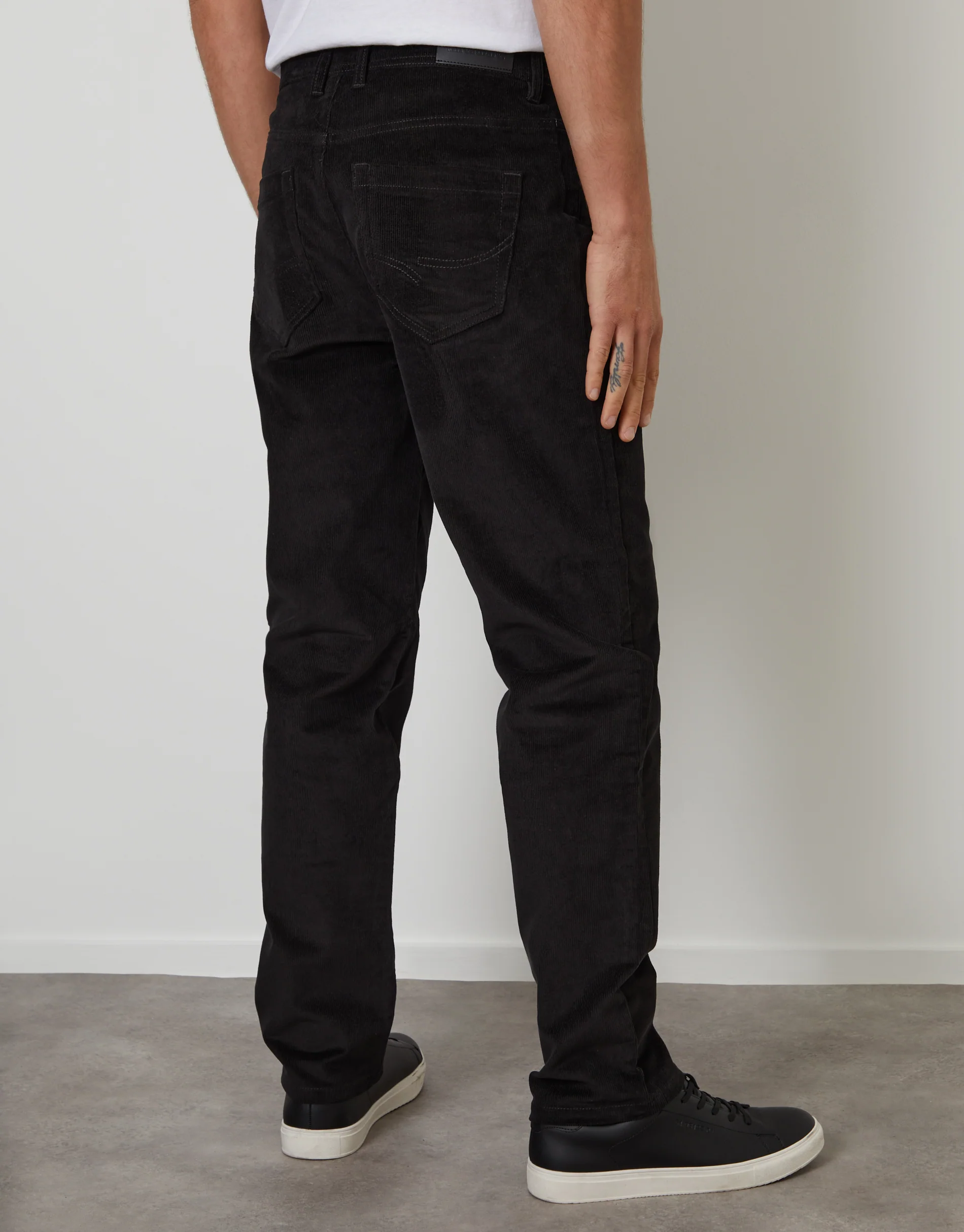 Straight Leg 5 Pocket Stretch Corduroy Trousers in Black - Image 3