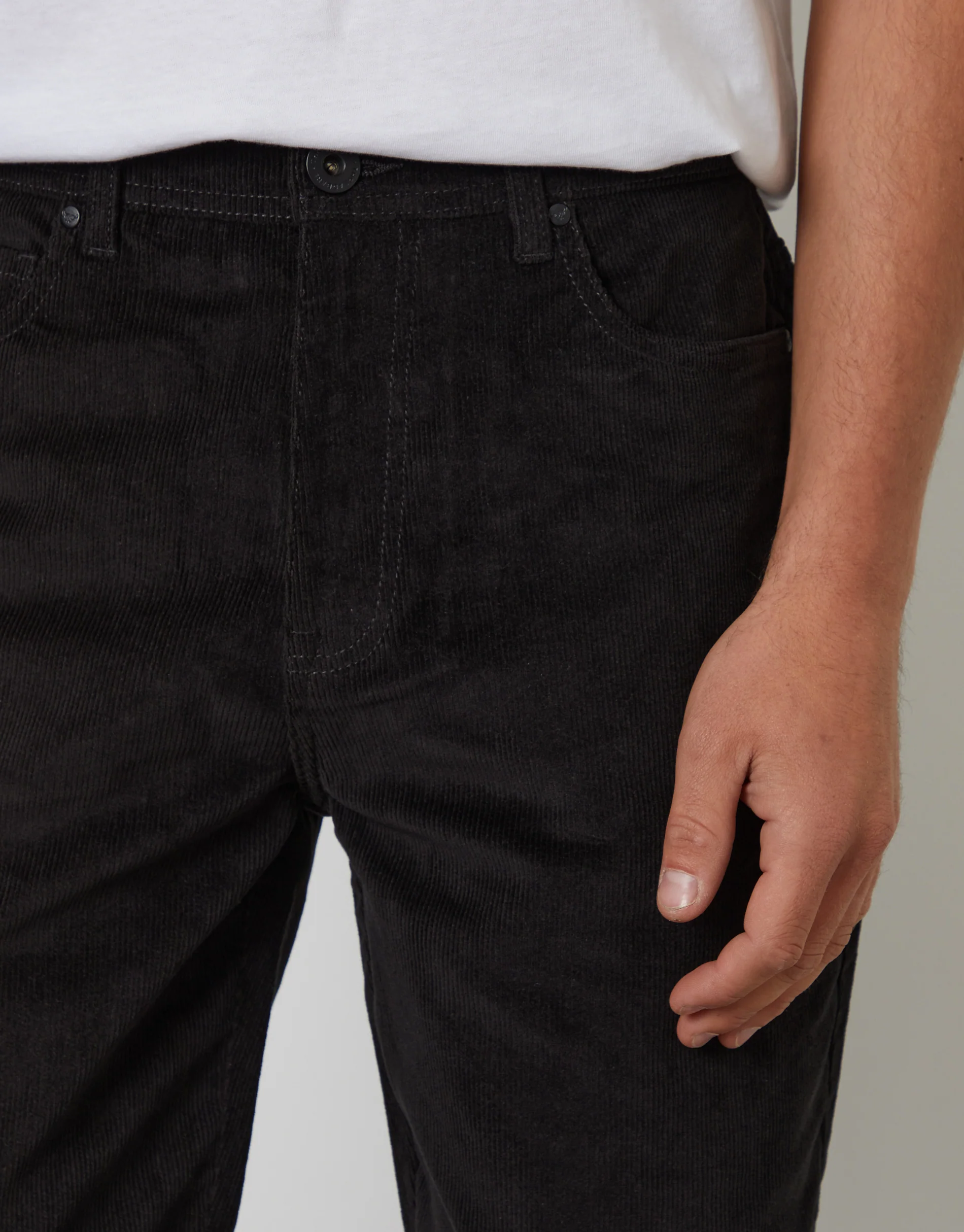 Straight Leg 5 Pocket Stretch Corduroy Trousers in Black - Image 4