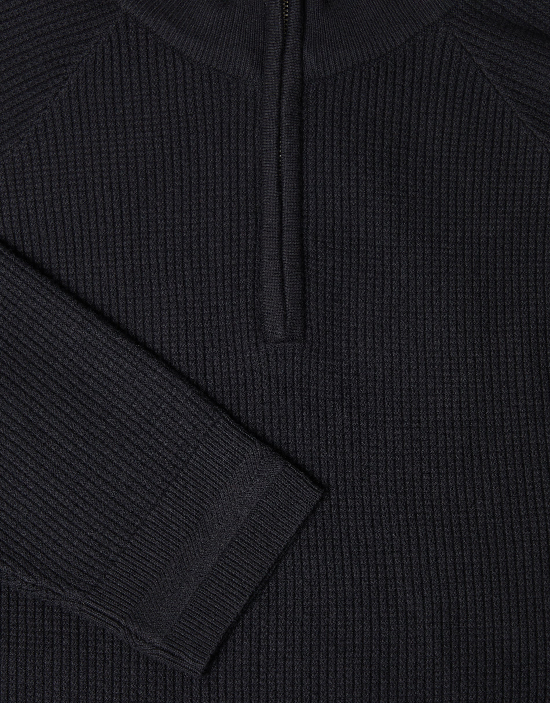 Waffle Knit Raglan Quarter Zip Jumper in Black - Image 5