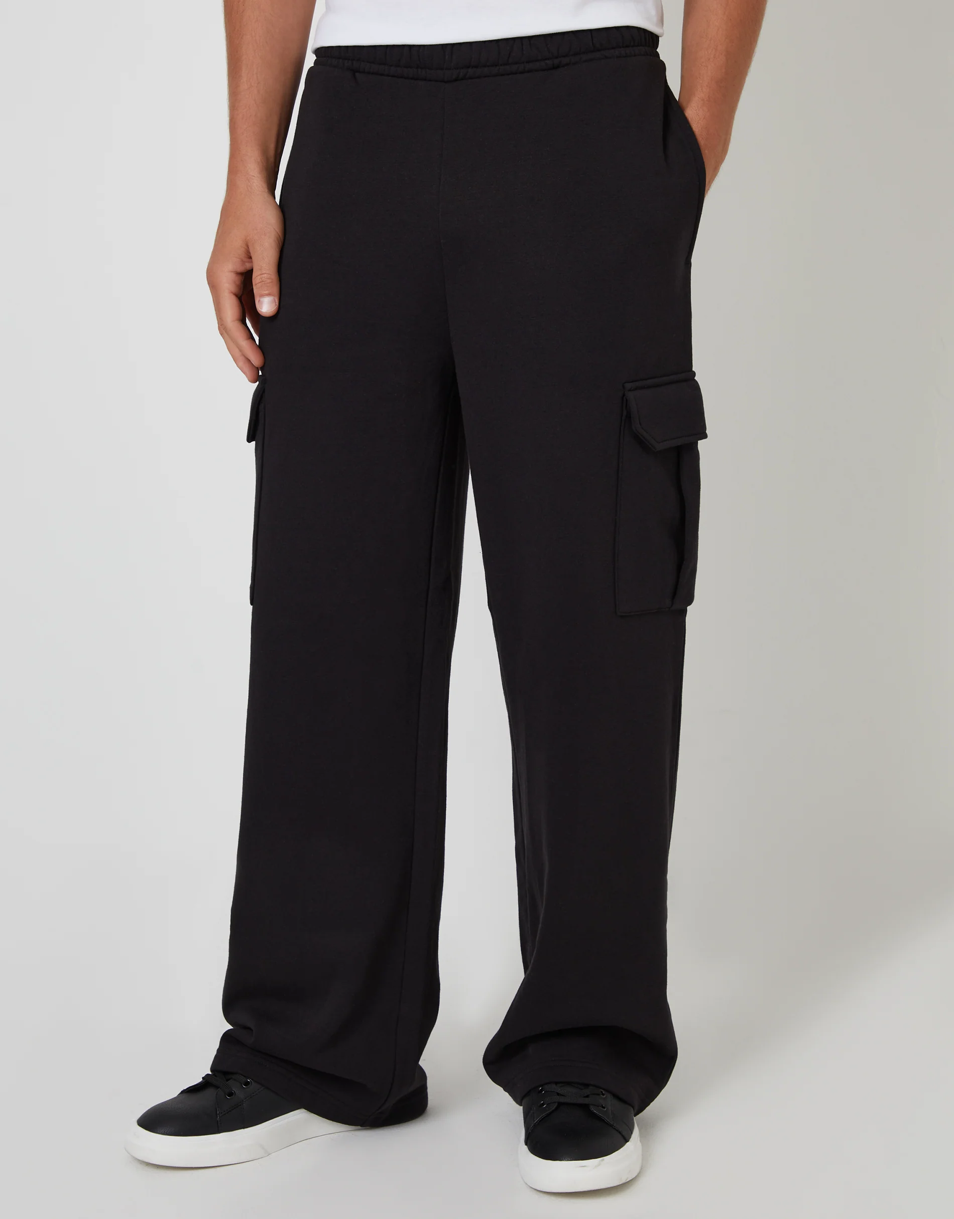Wide Leg Cargo Joggers in Black - Image 2