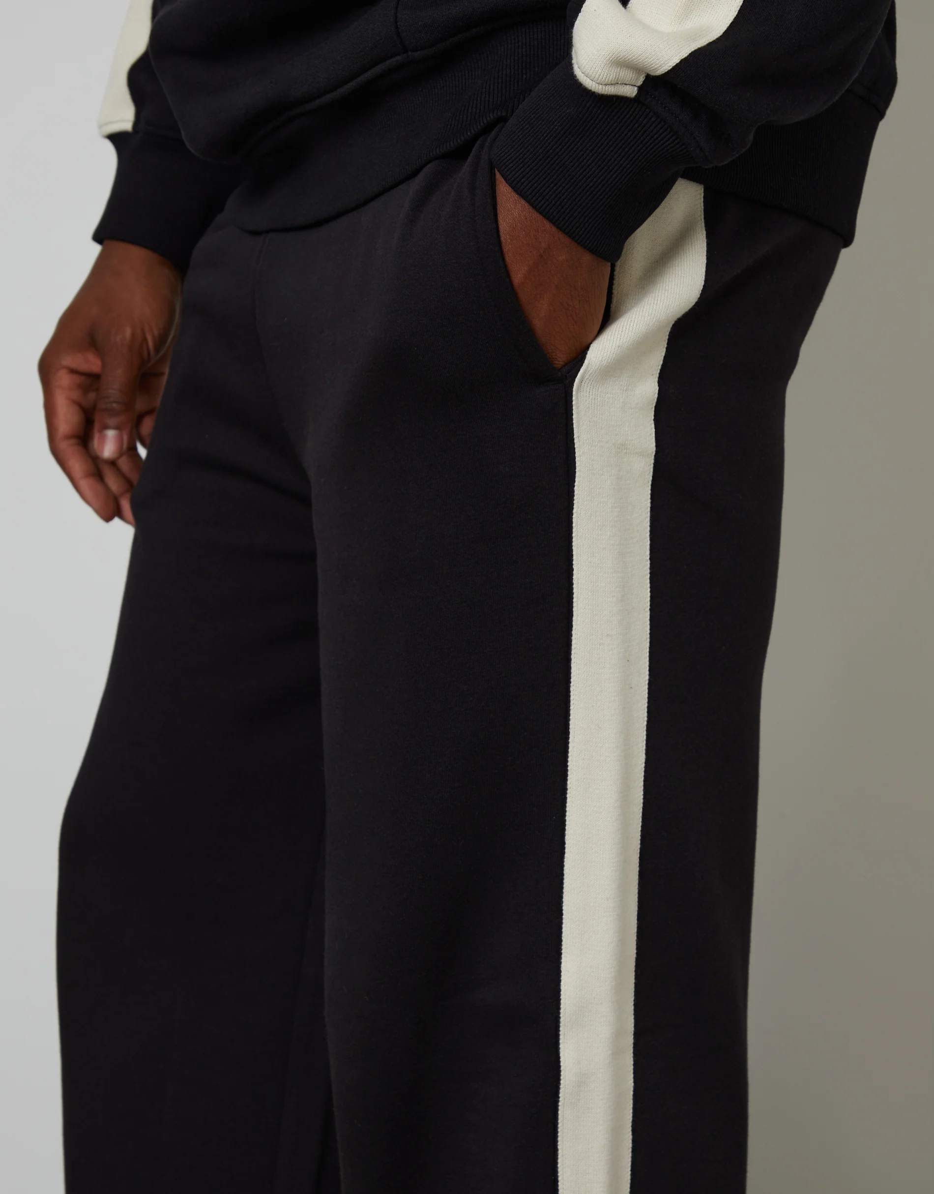 Wide Leg Side Stripe Joggers in Black - Image 4