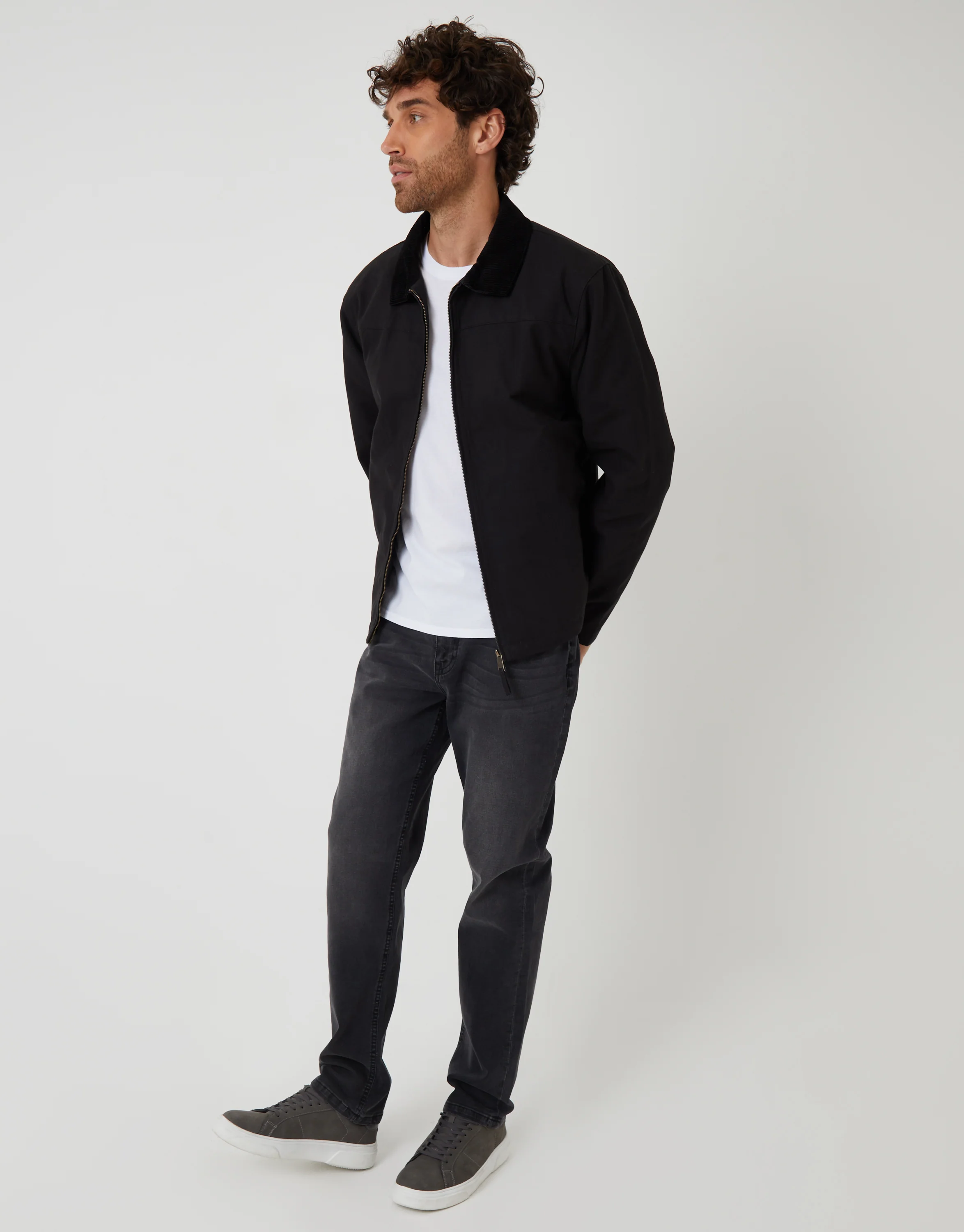 Zip-Through Lightweight Jacket With Quilting in Black - Image 3