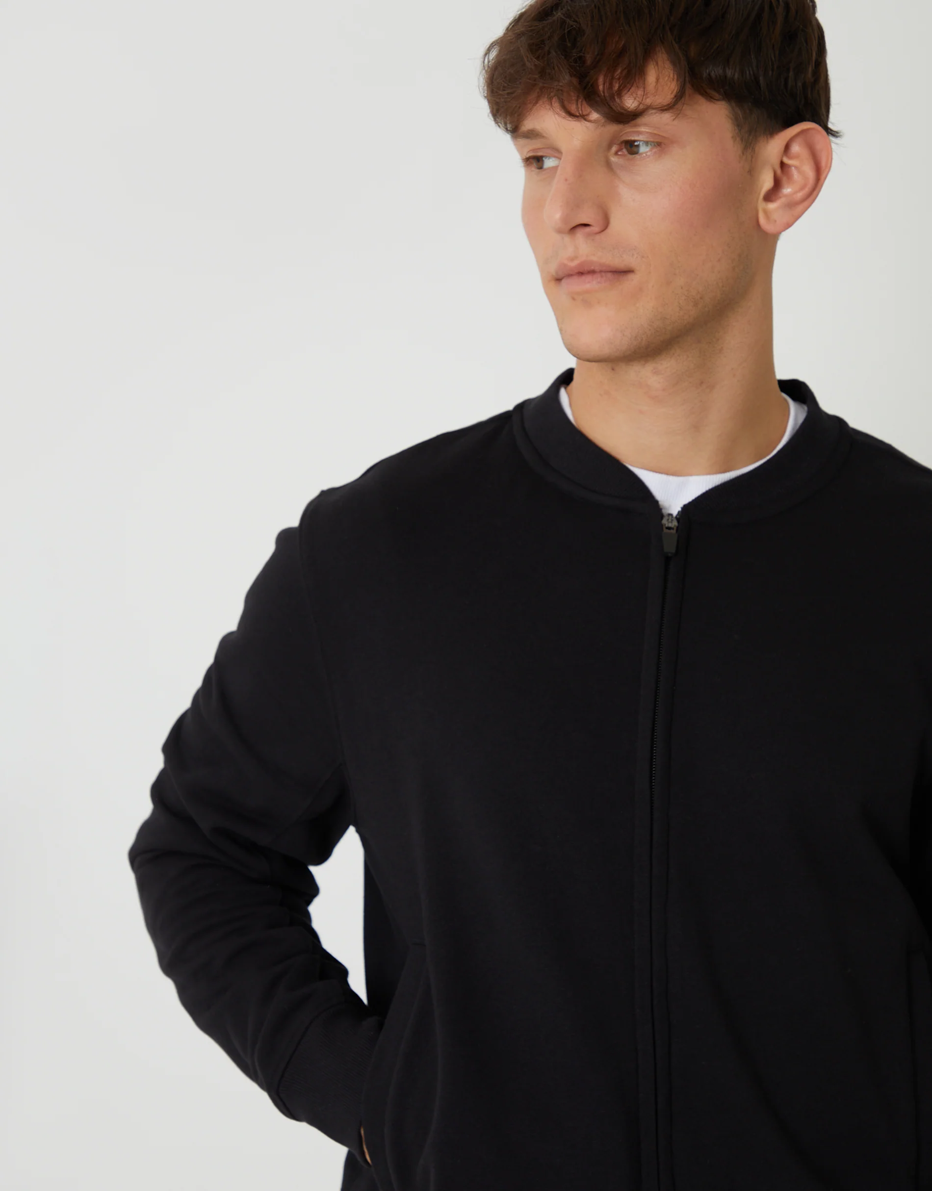 Zip Through Sweat Bomber in Black - Image 4