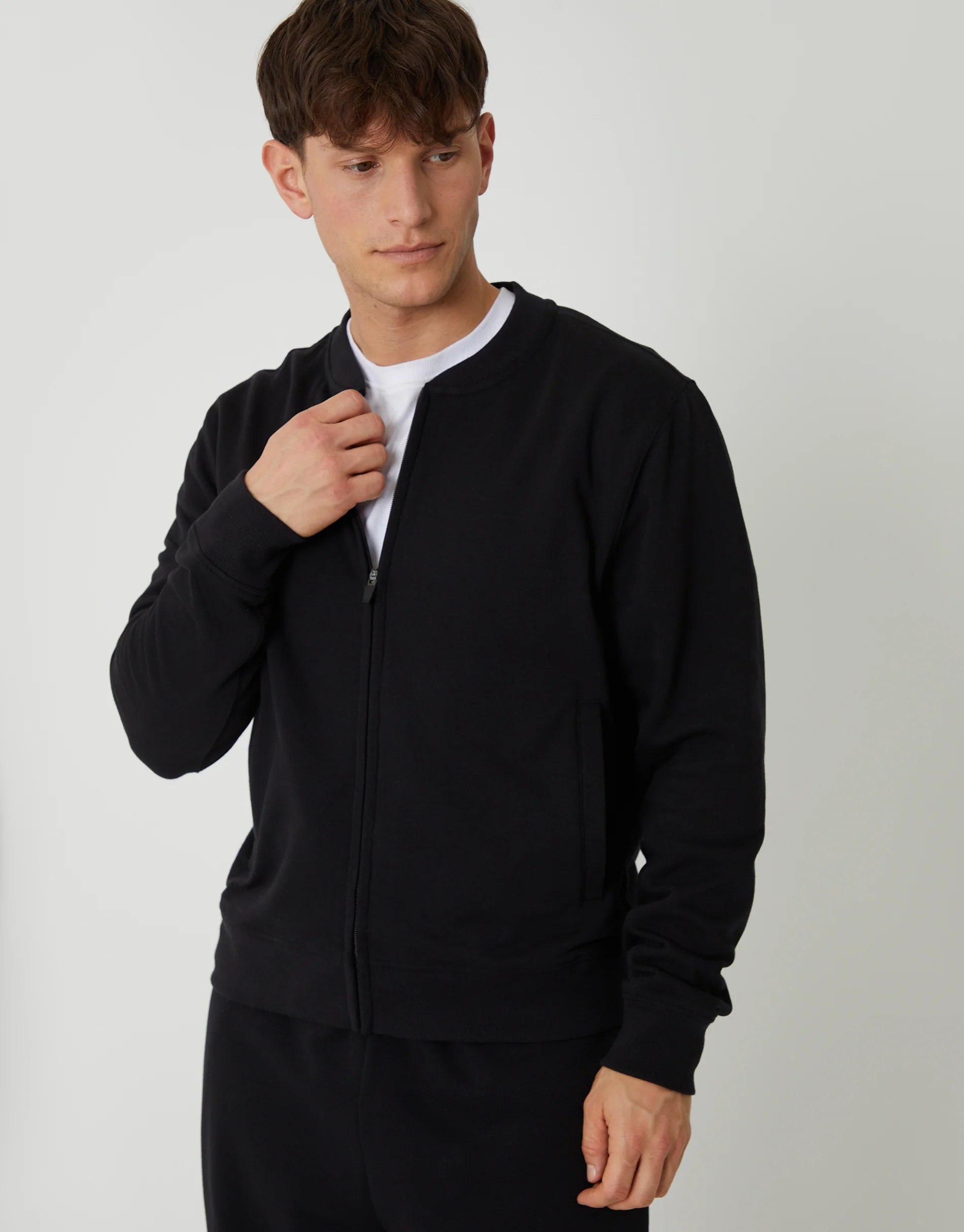 Zip Through Sweat Bomber in Black - Image 5