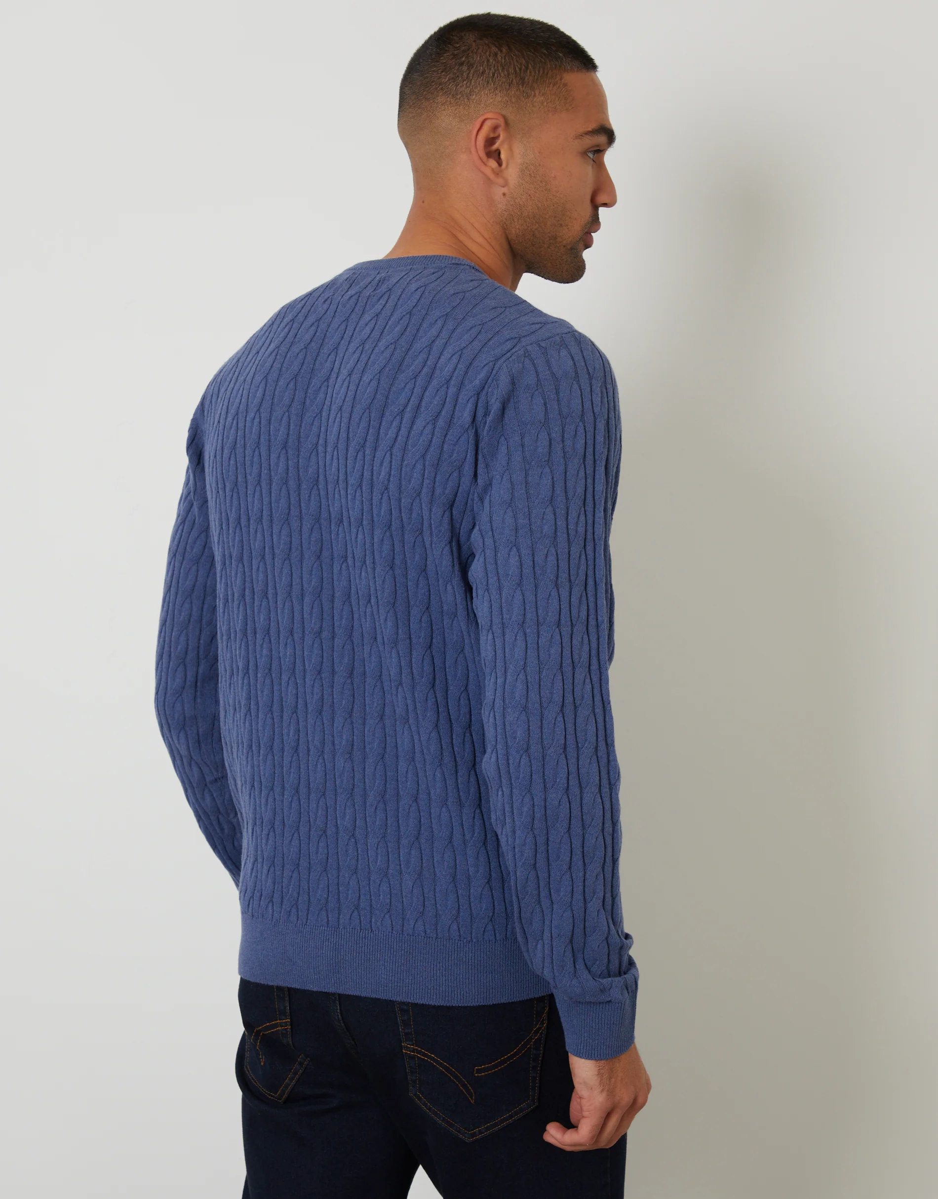 Cable Knit Crew Neck Jumper in Blue - Image 2