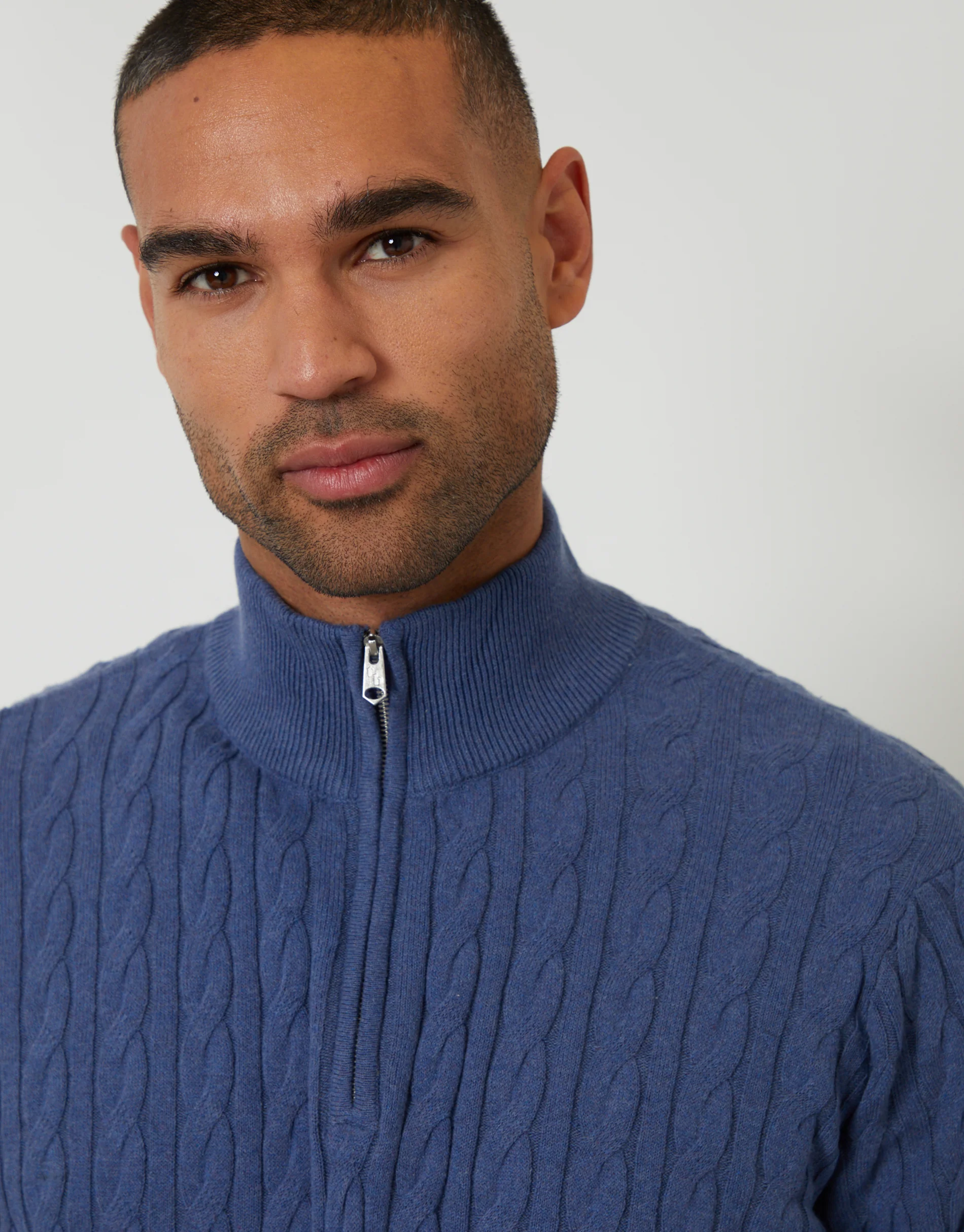 Cable Knit Quarter Zip Jumper in Blue - Image 4