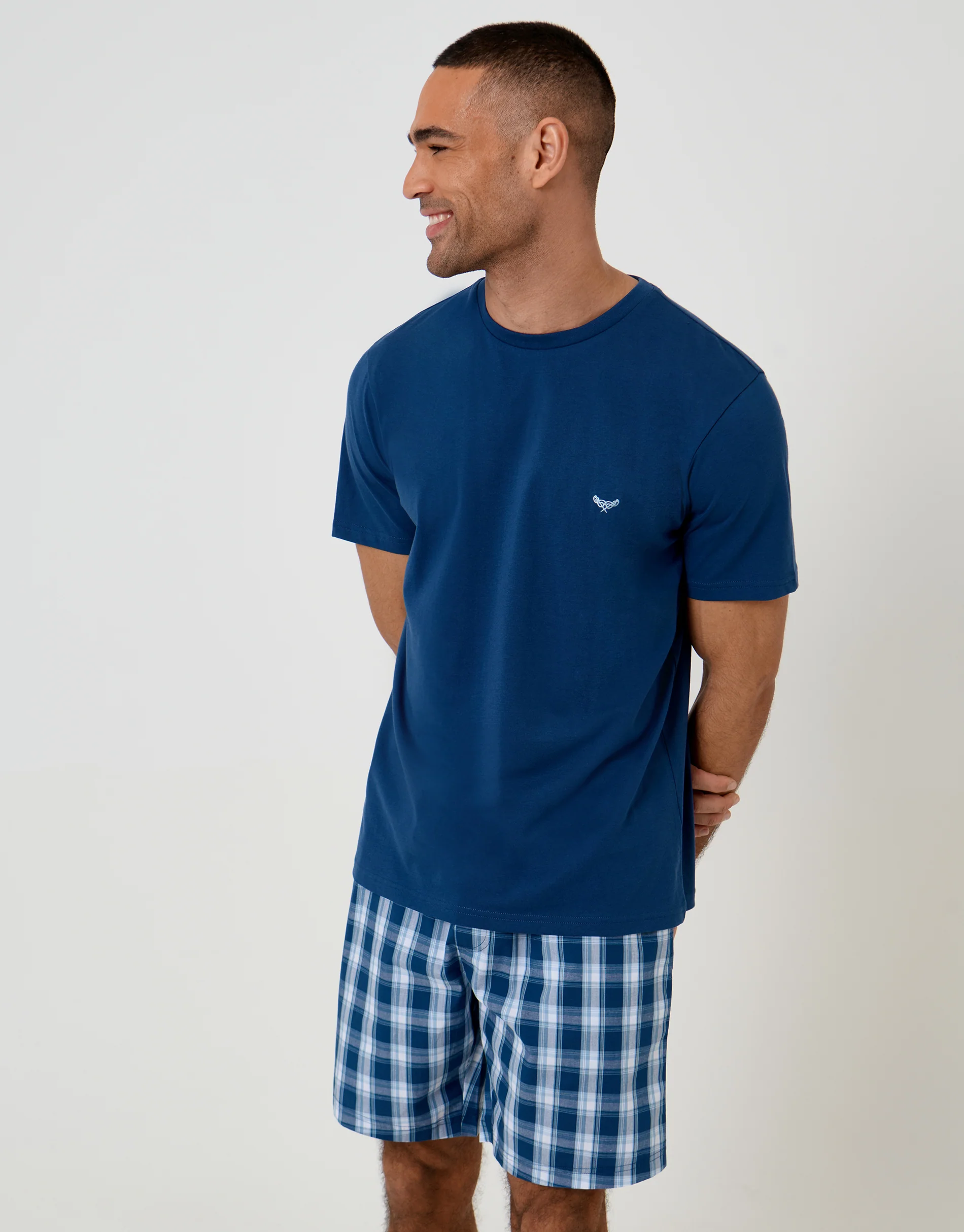 T-Shirt & Shorts Pyjama Set in Blue Check