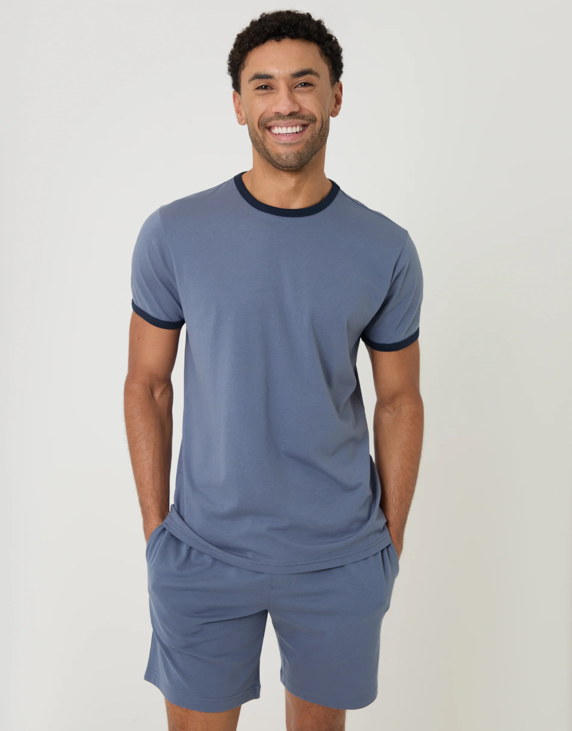 Contrast Binding Short Lounge Set in Blue