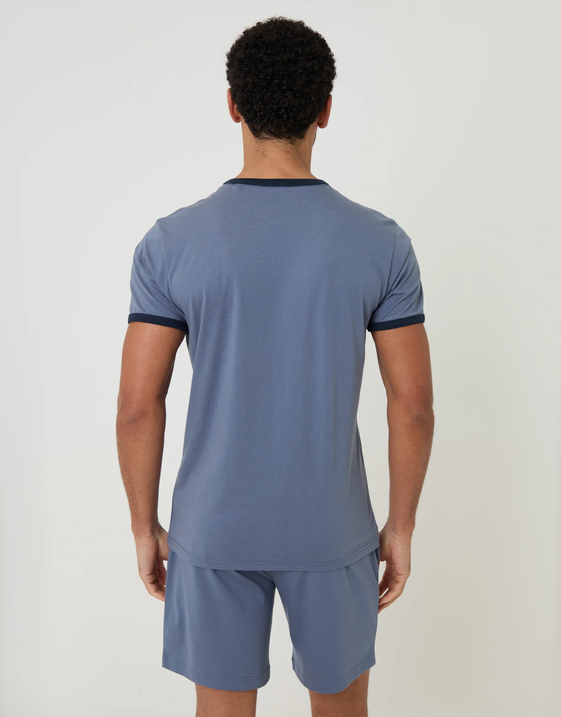 Contrast Binding Short Lounge Set in Blue - Image 2