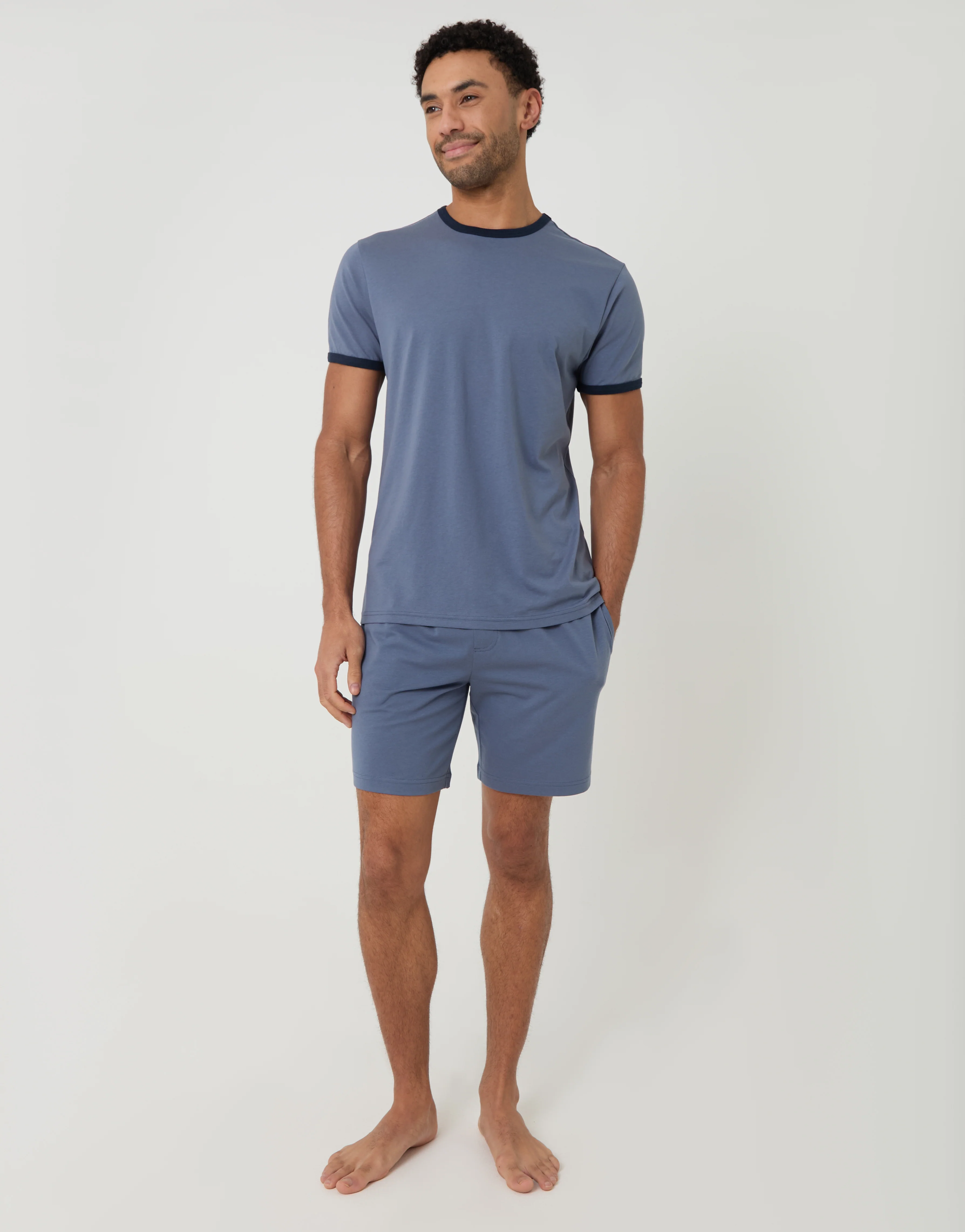 Contrast Binding Short Lounge Set in Blue - Image 3