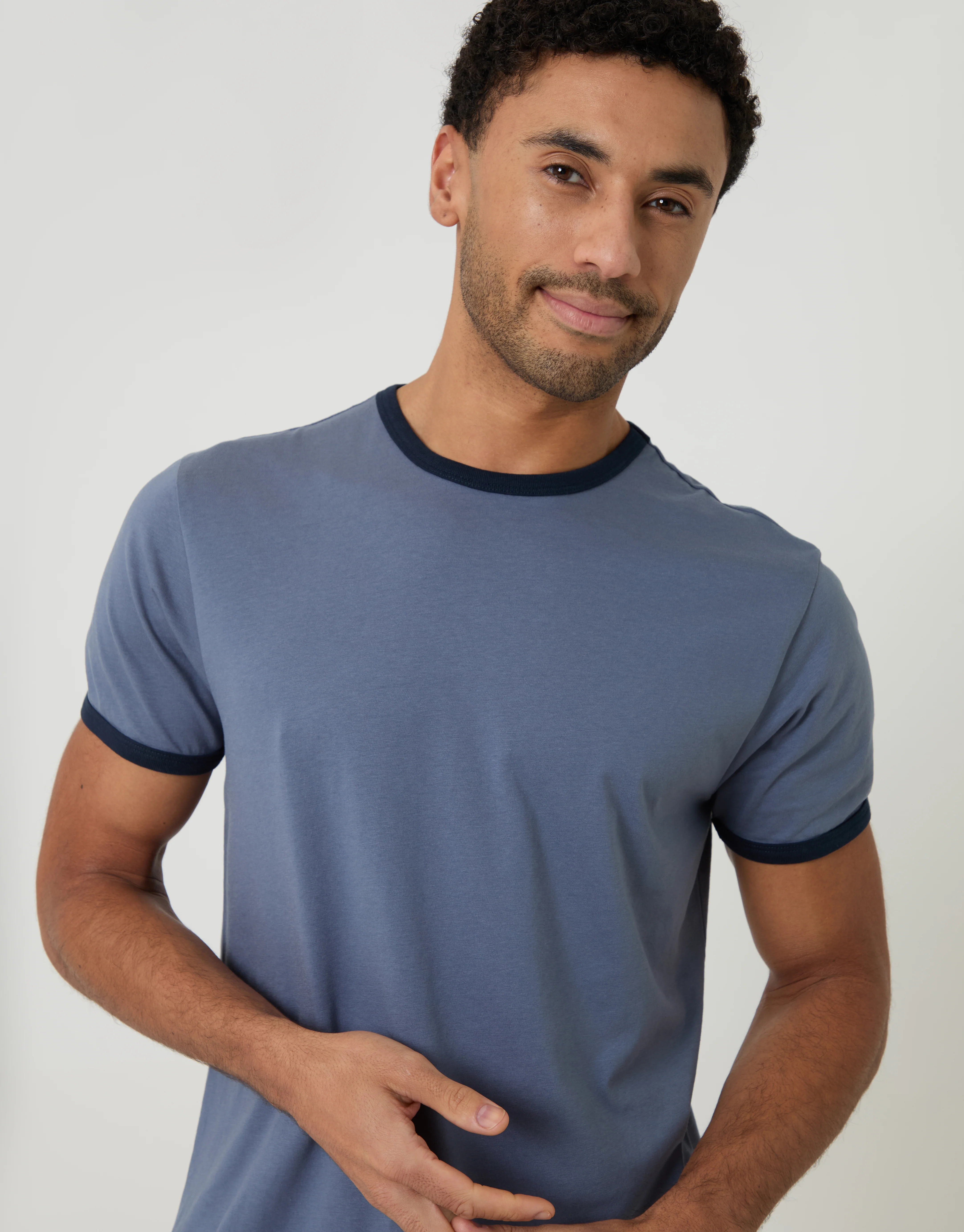 Contrast Binding Short Lounge Set in Blue - Image 4