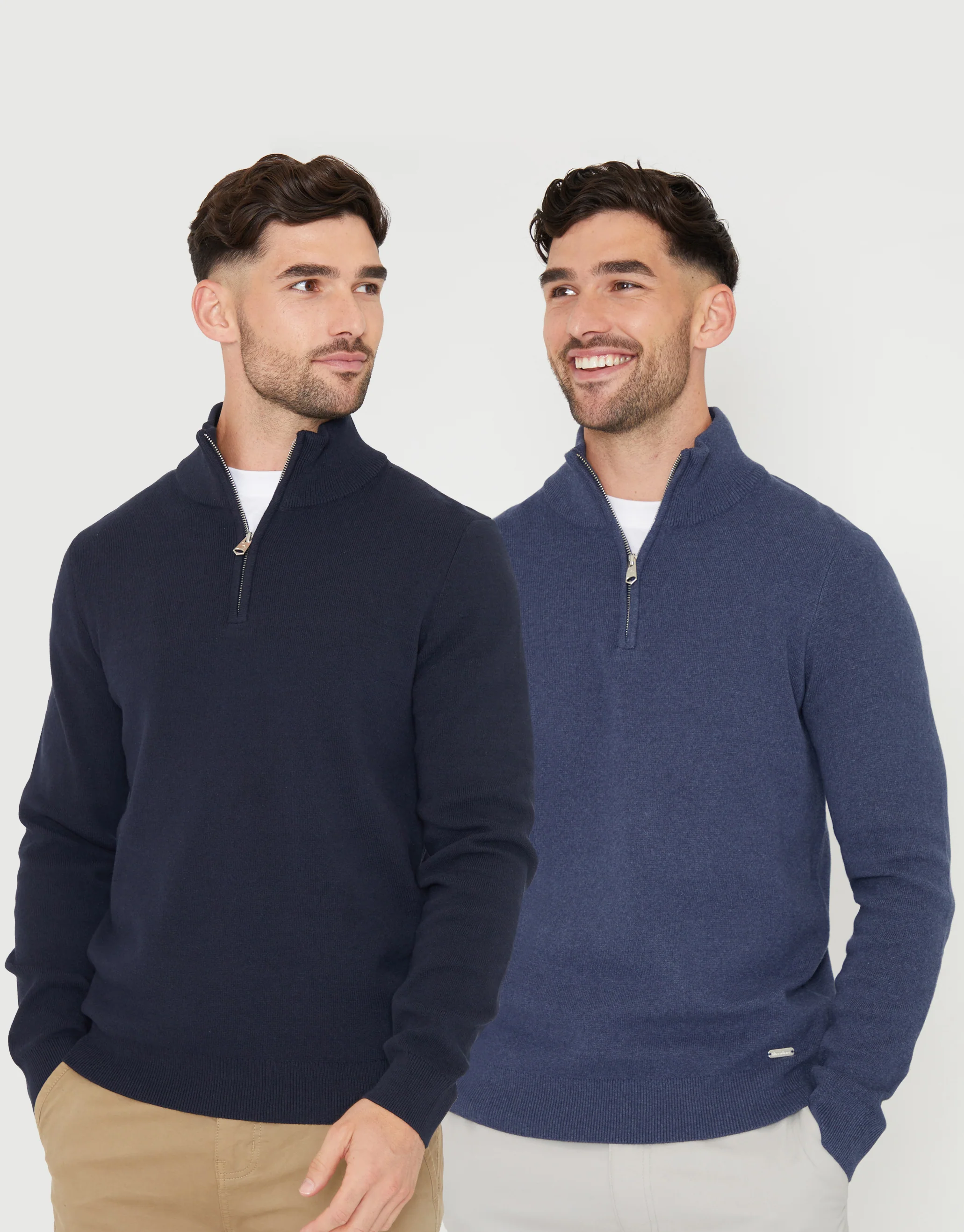 2 Pack Knitted Quarter Zip Jumpers in Blue