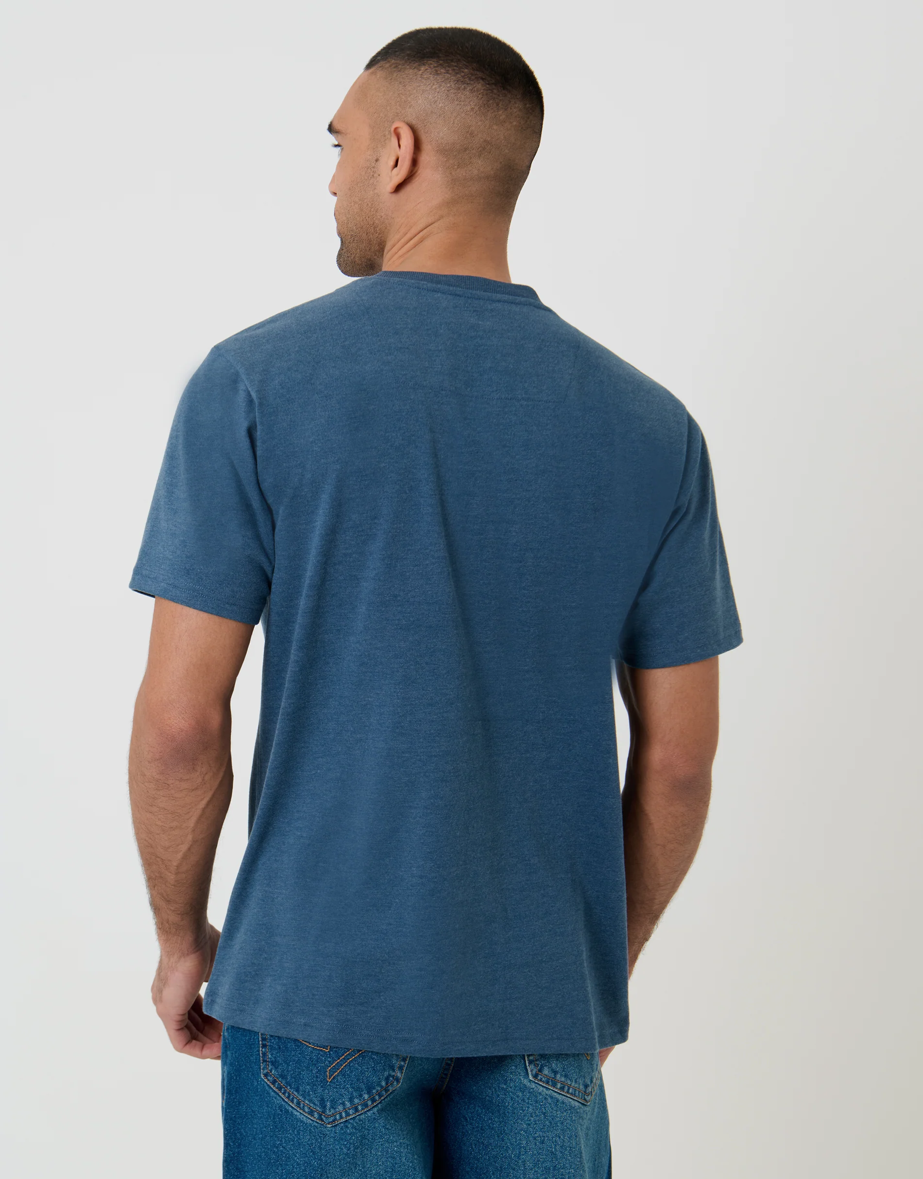 Peached Crew Neck T-Shirt in Blue Marl - Image 2