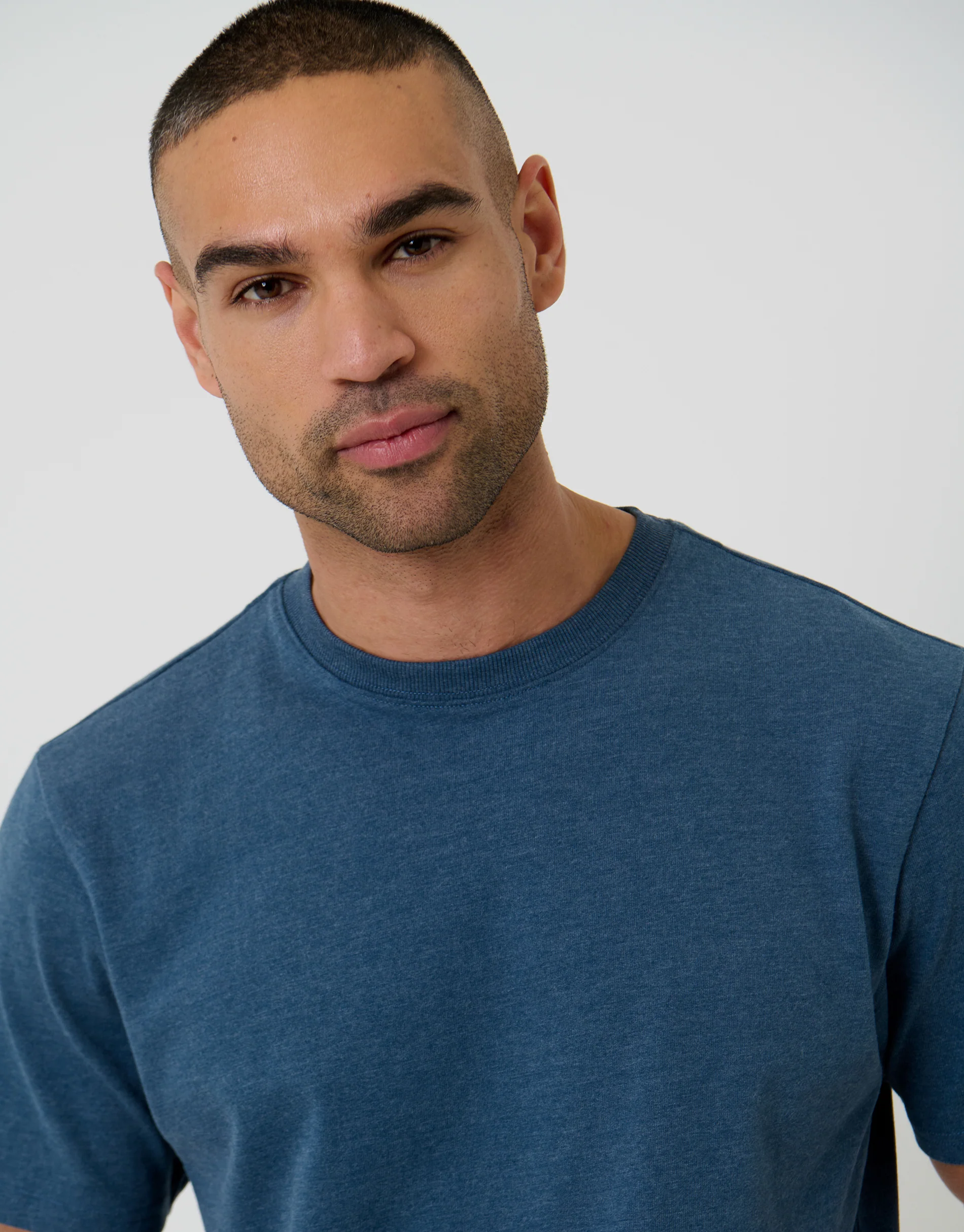 Peached Crew Neck T-Shirt in Blue Marl - Image 4