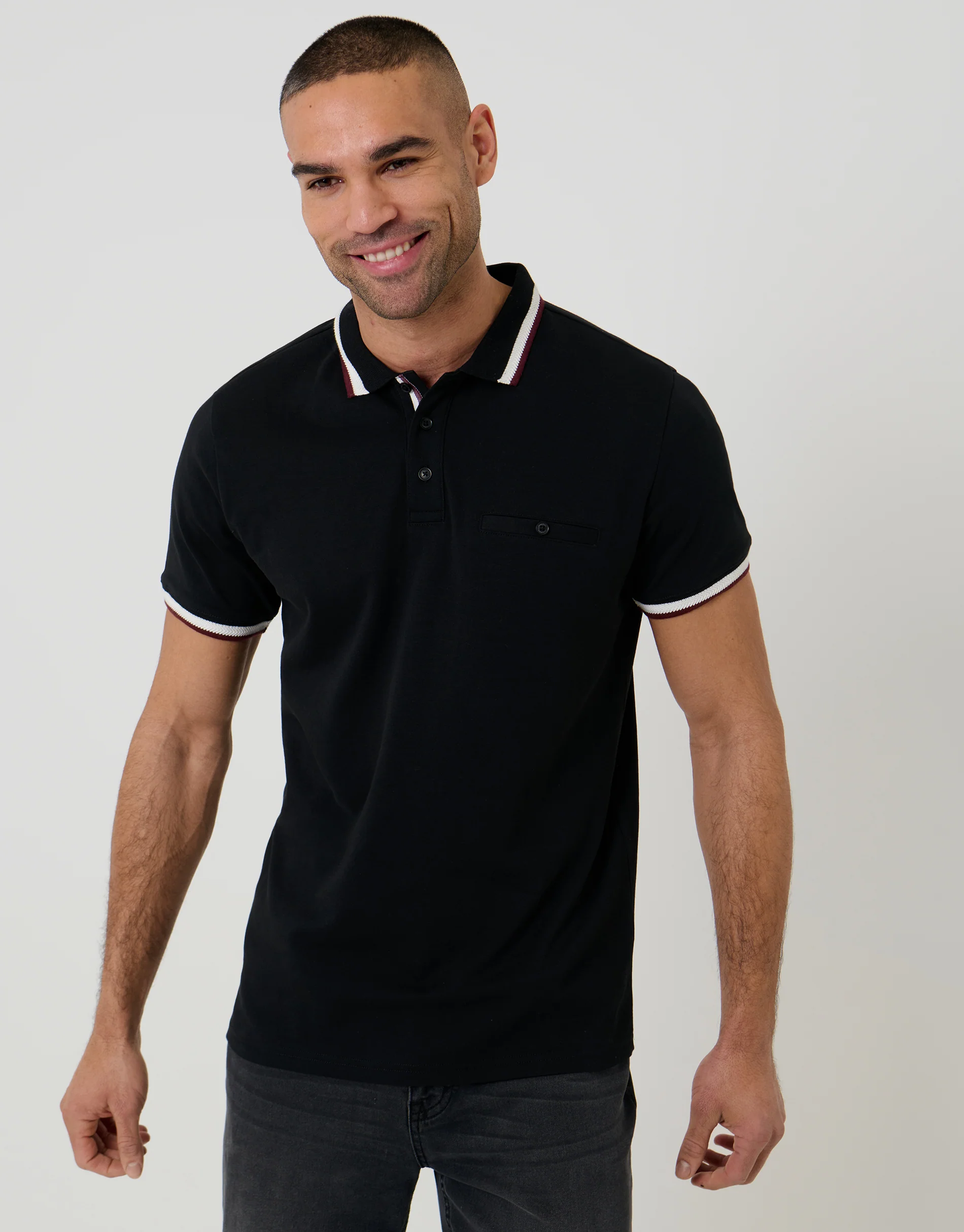 3 Pack Jet Pocket Contrast Tipping Polo Shirts in Blue Mix - Image 2