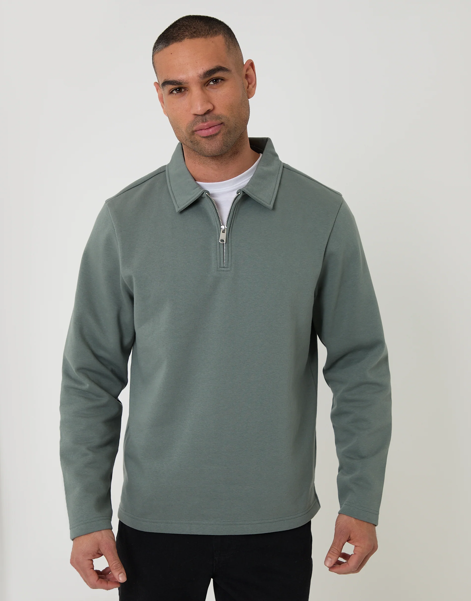 Quarter Zip Long Sleeve Polo Sweatshirt in Blue