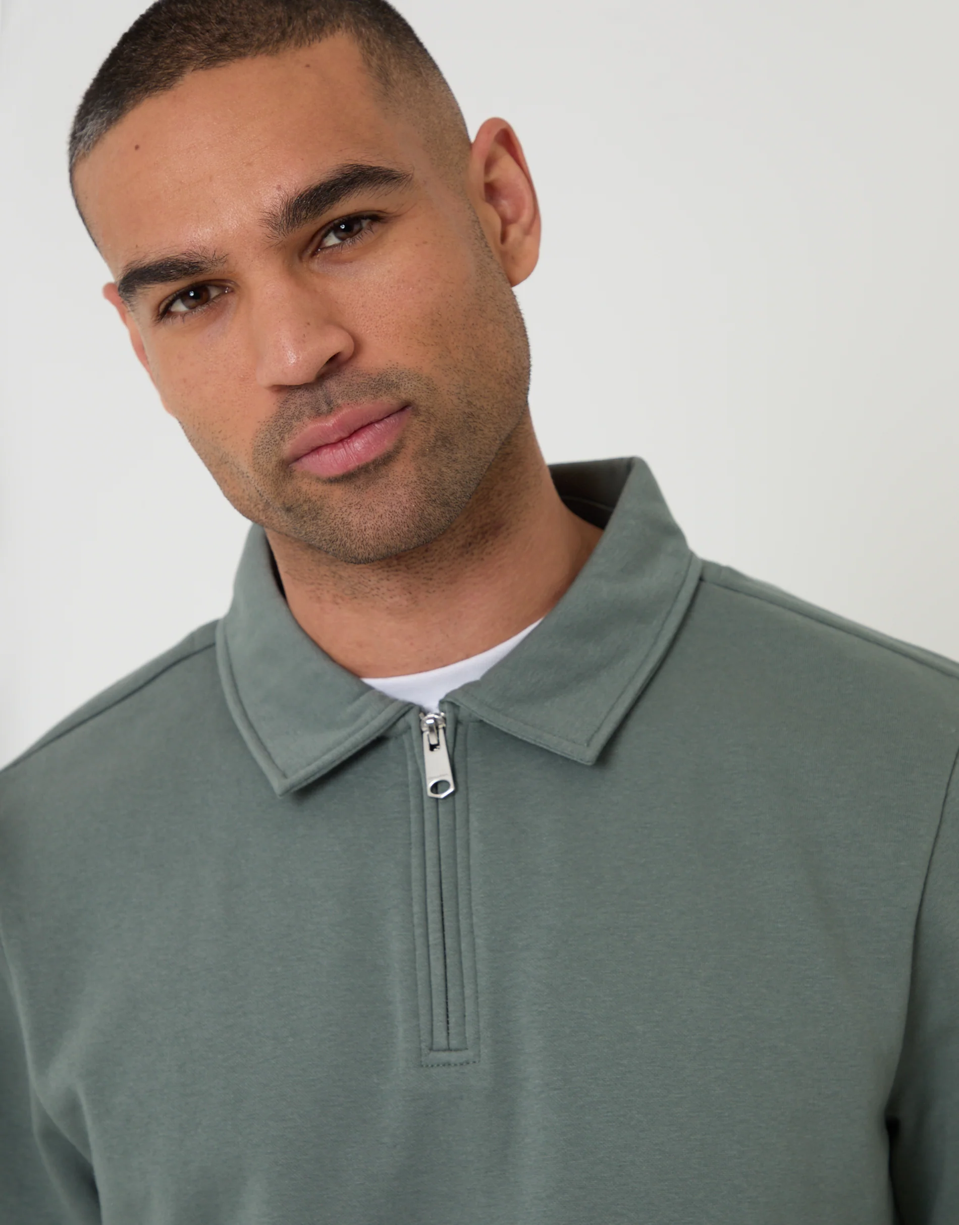 Quarter Zip Long Sleeve Polo Sweatshirt in Blue - Image 4