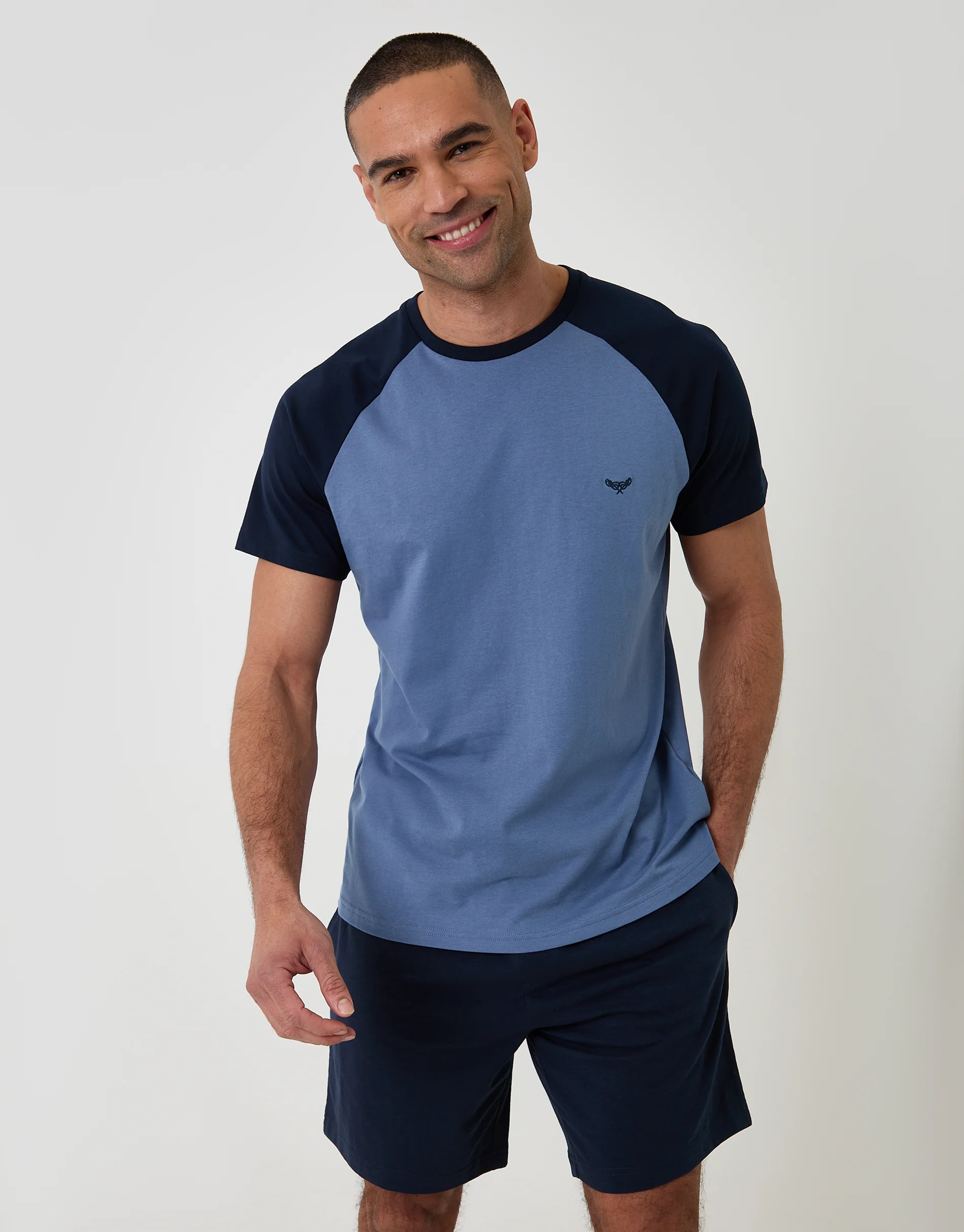 Raglan Short Sleeve Top & Shorts Lounge Set in Blue