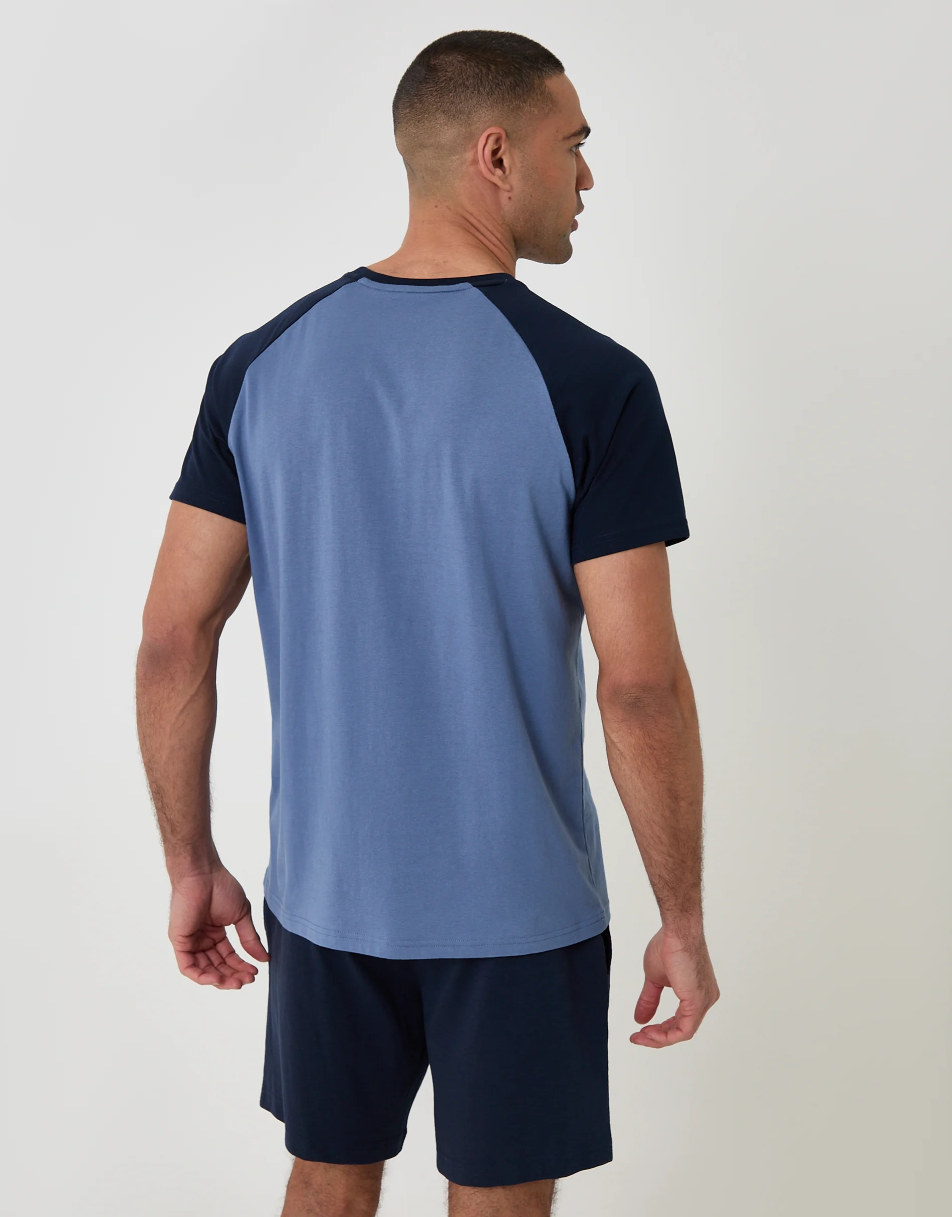 Raglan Short Sleeve Top & Shorts Lounge Set in Blue - Image 2