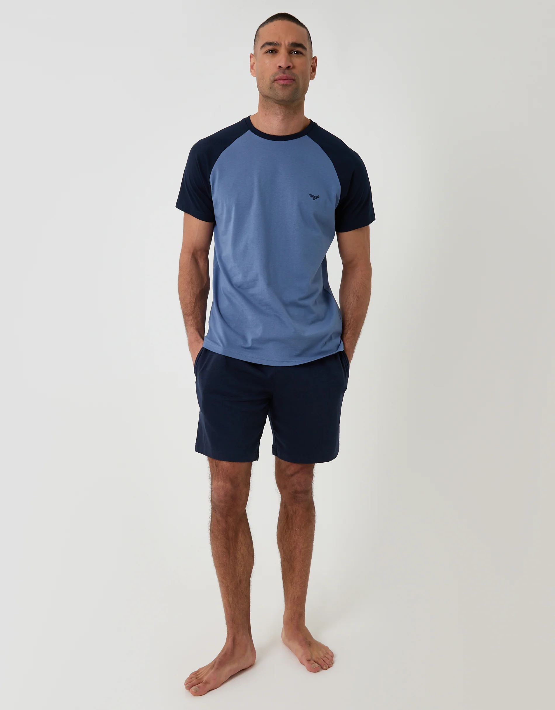 Raglan Short Sleeve Top & Shorts Lounge Set in Blue - Image 3