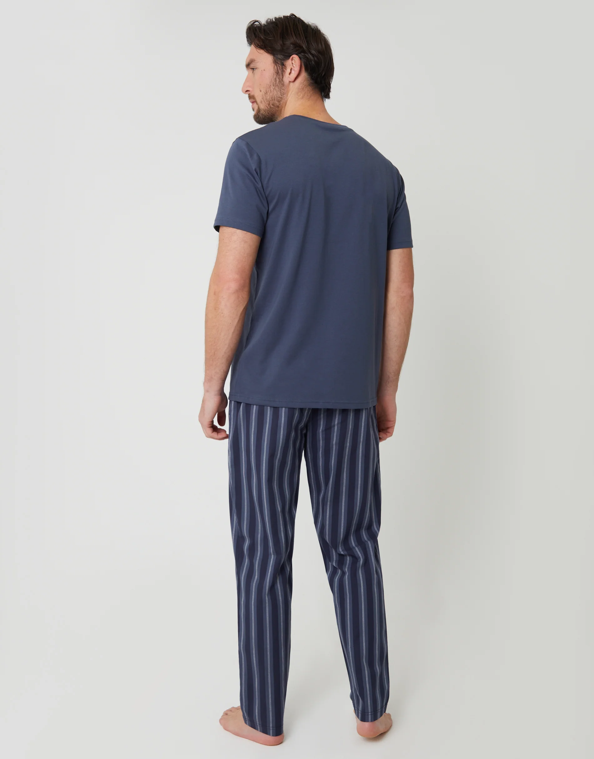 Grandad Fit T-Shirt & Bottoms Pyjama Set in Blue Stripe - Image 3