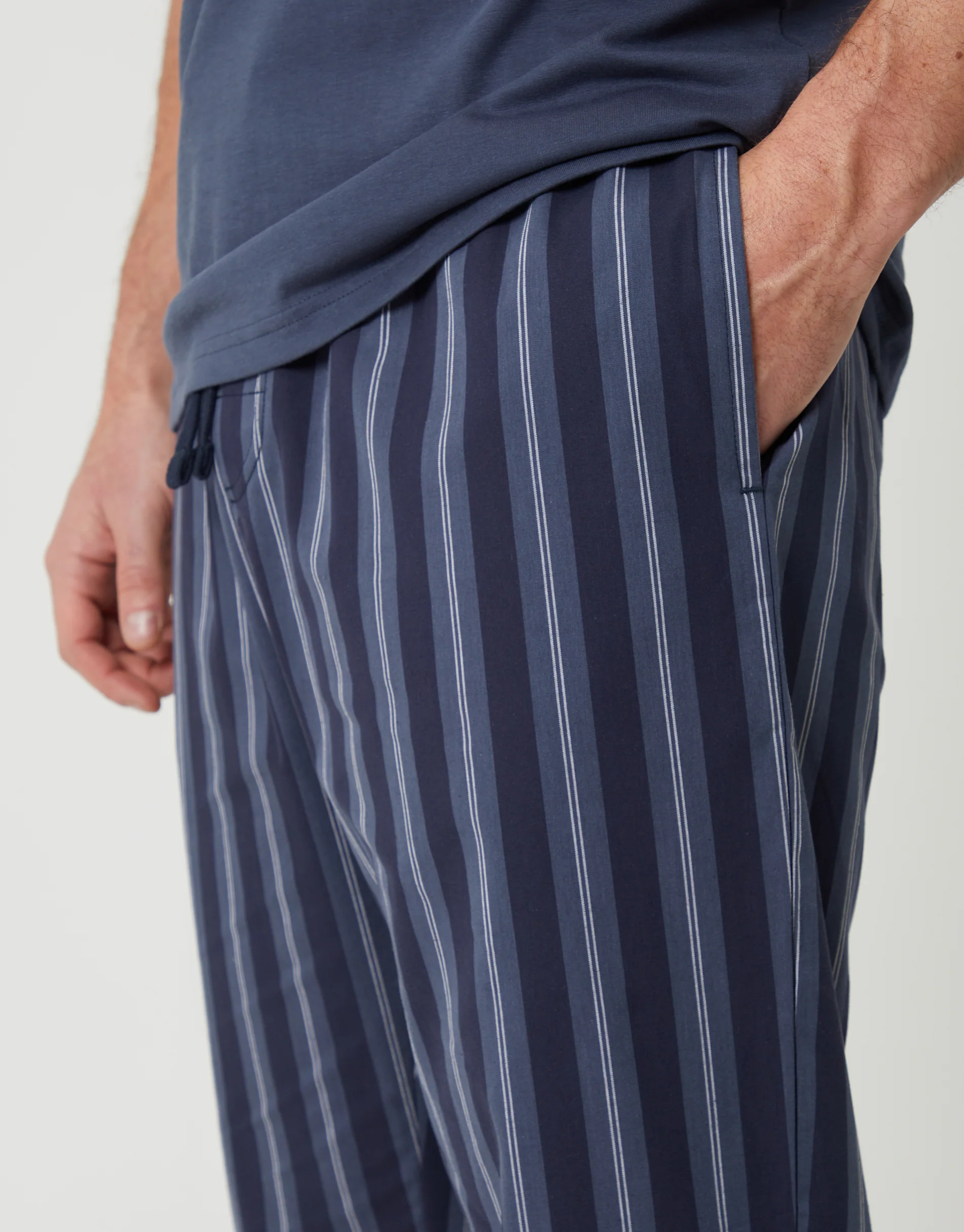 Grandad Fit T-Shirt & Bottoms Pyjama Set in Blue Stripe - Image 4