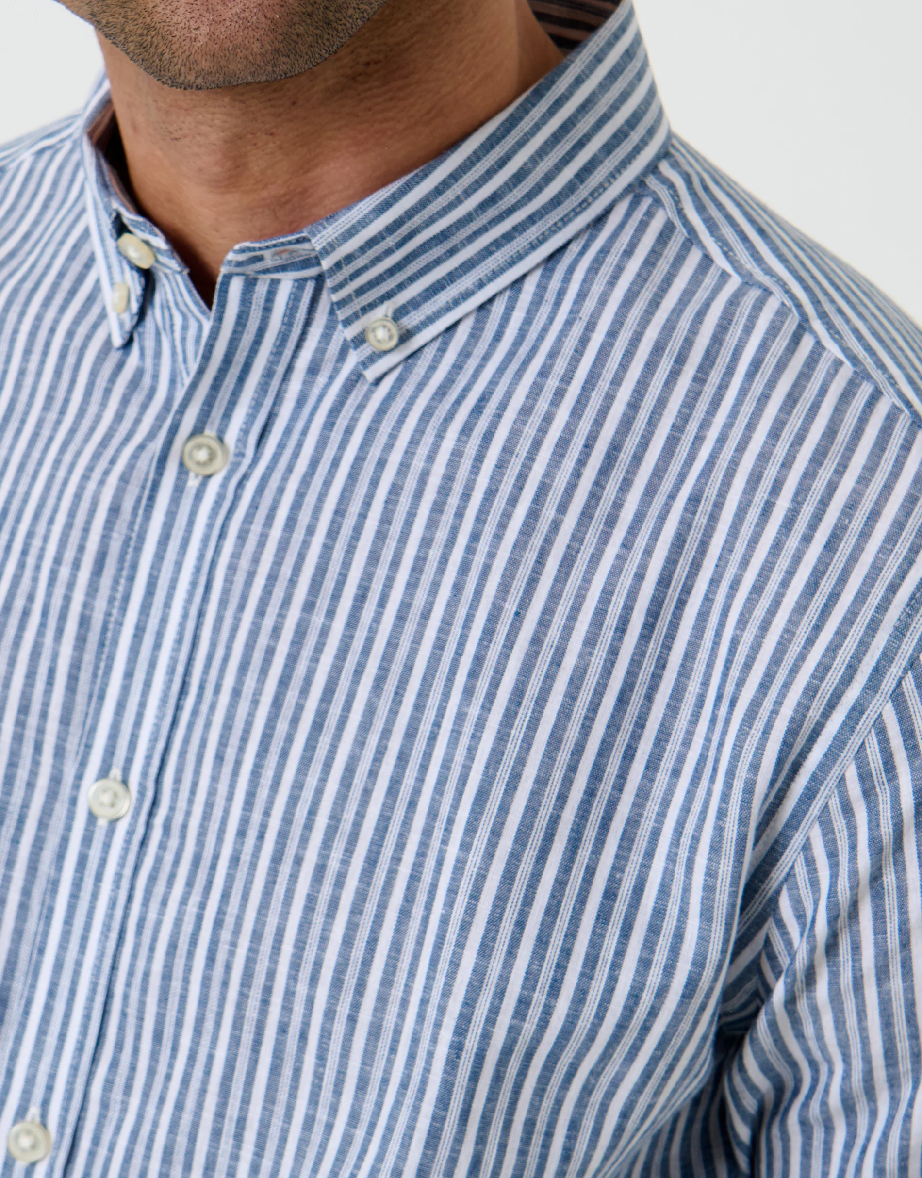 Linen Cotton Blend Long Sleeve Shirt in Blue Stripe - Image 5