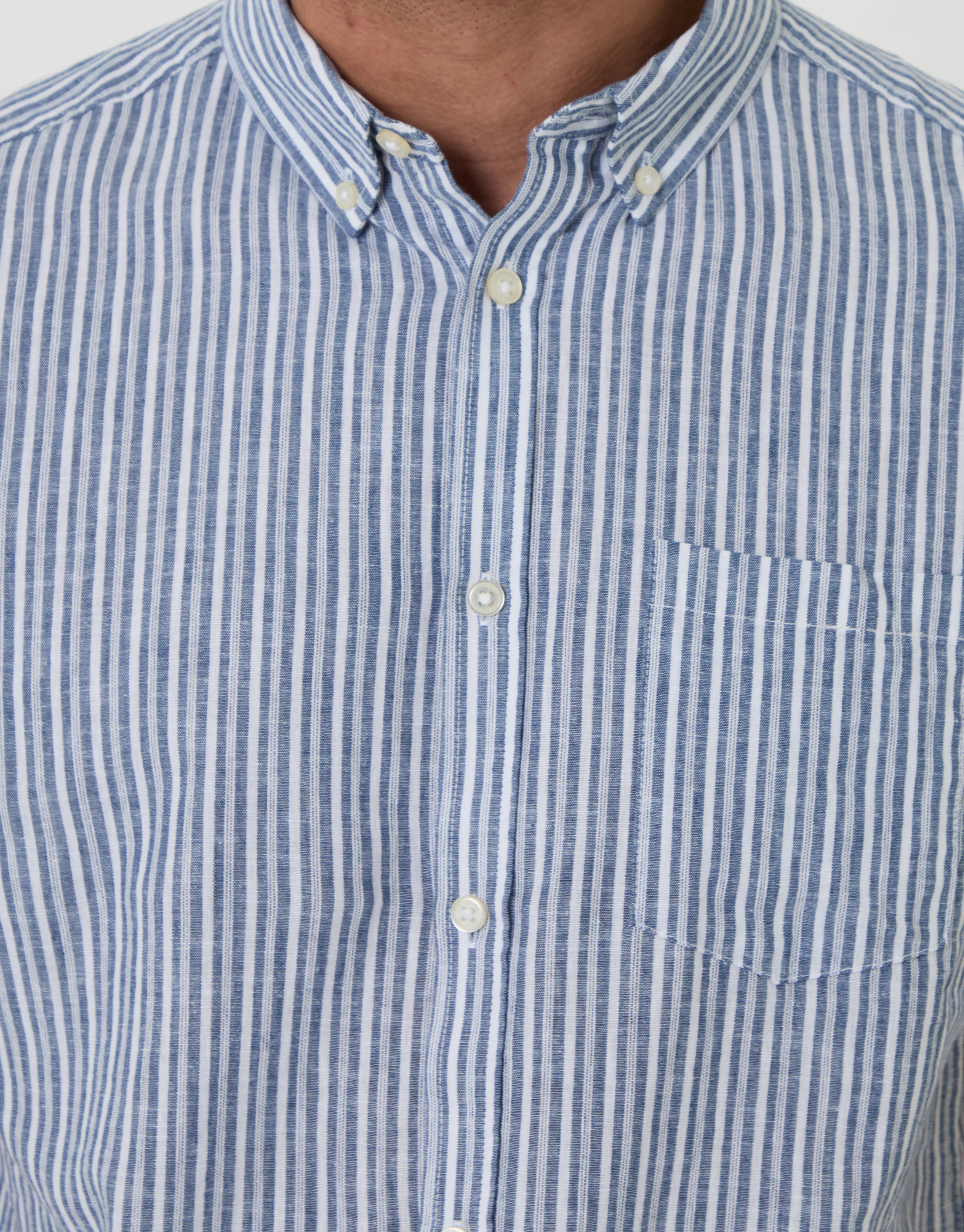 Linen Cotton Blend Short Sleeve Shirt in Blue Stripe - Image 4