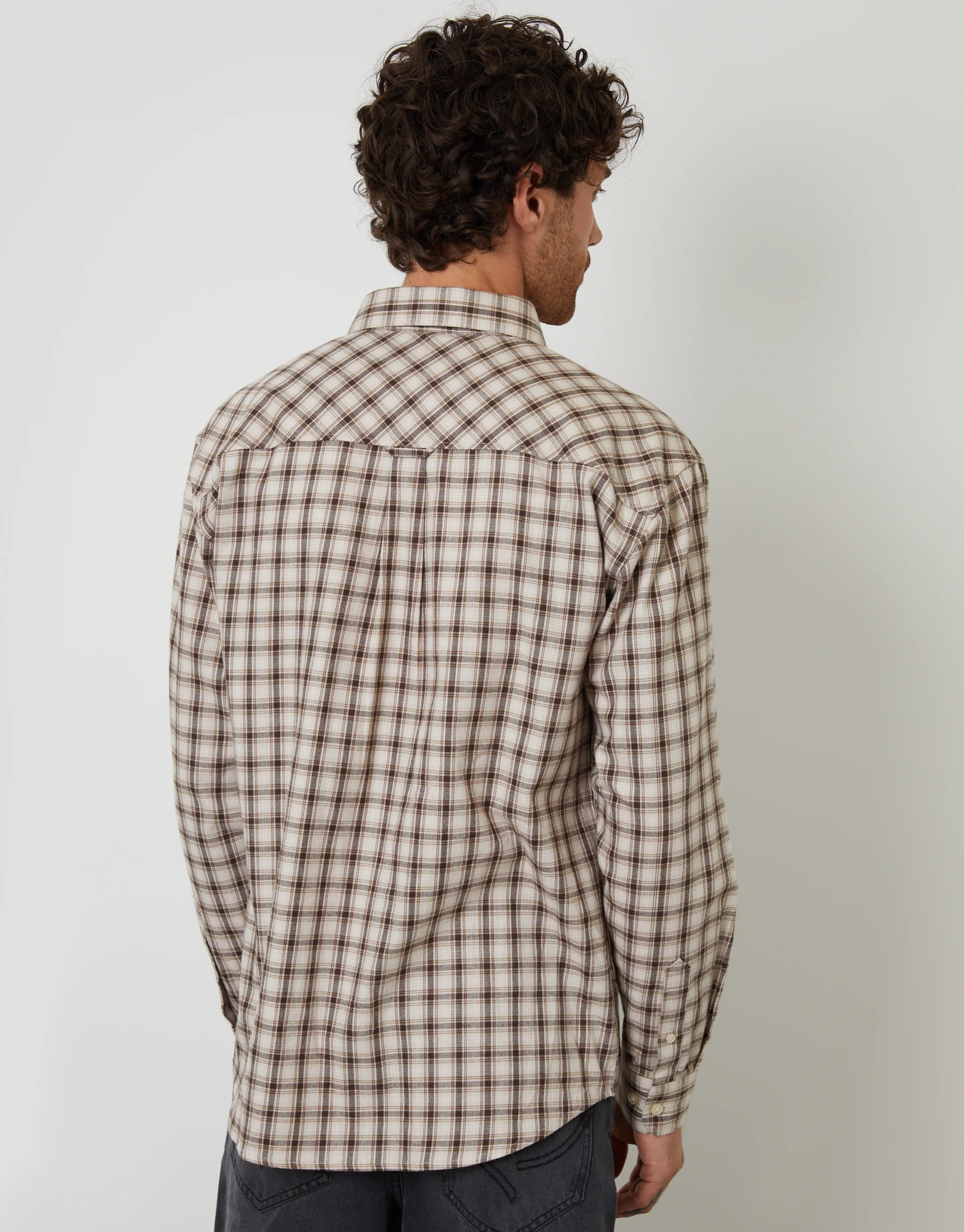 Relaxed Fit Brushed Flannel Shirt in Brown Check - Image 2