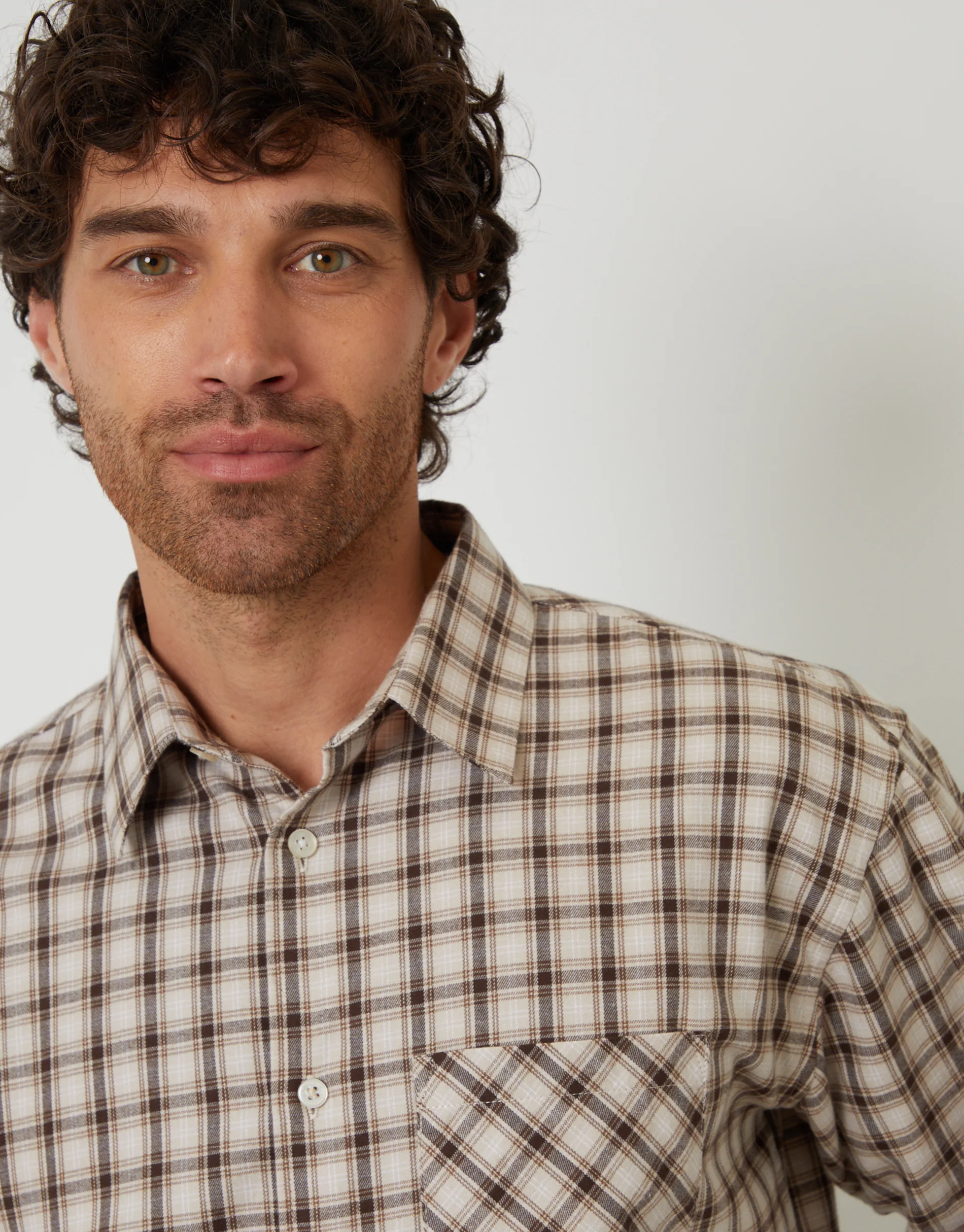 Relaxed Fit Brushed Flannel Shirt in Brown Check - Image 4