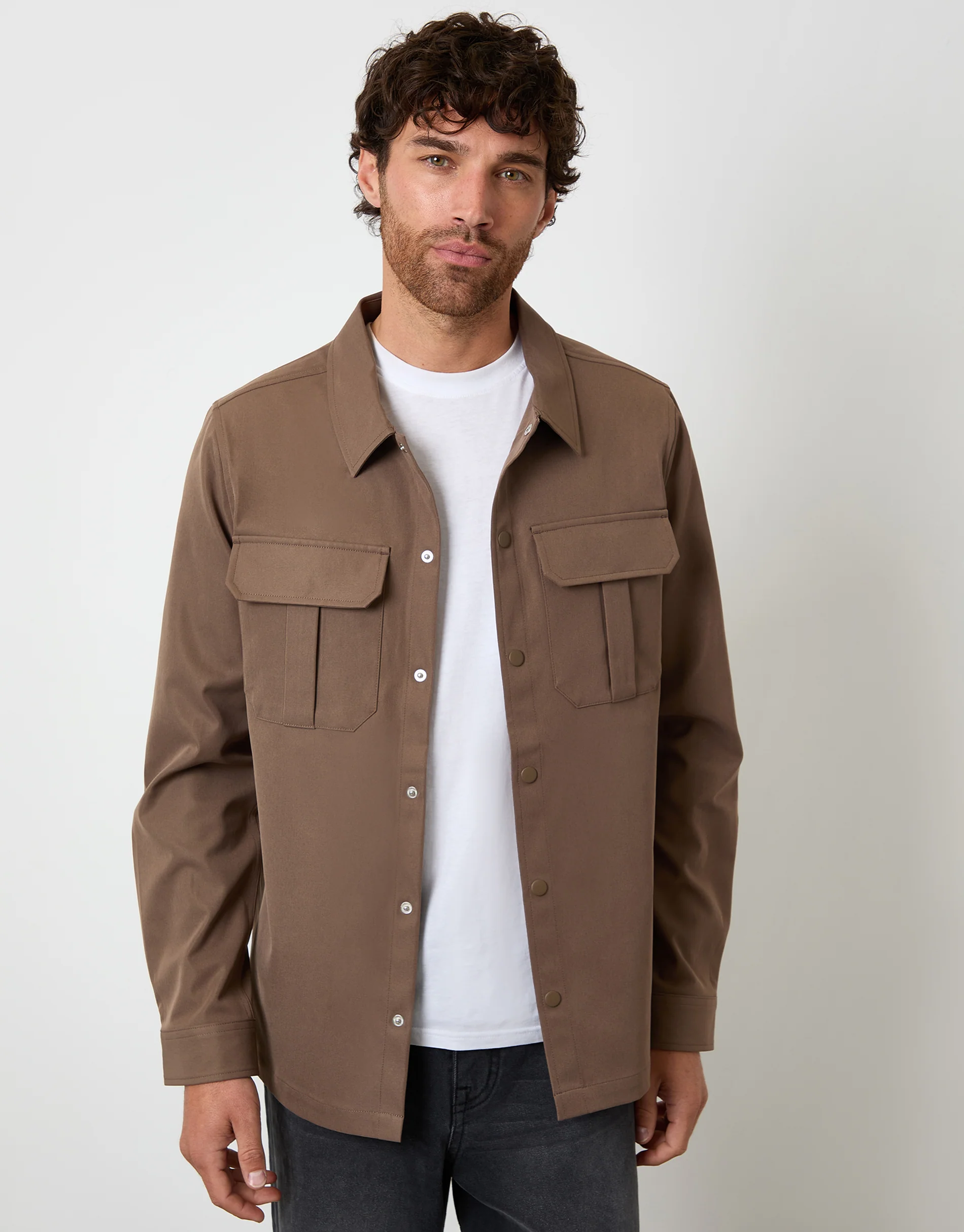 Cargo Pocket Shacket in Brown