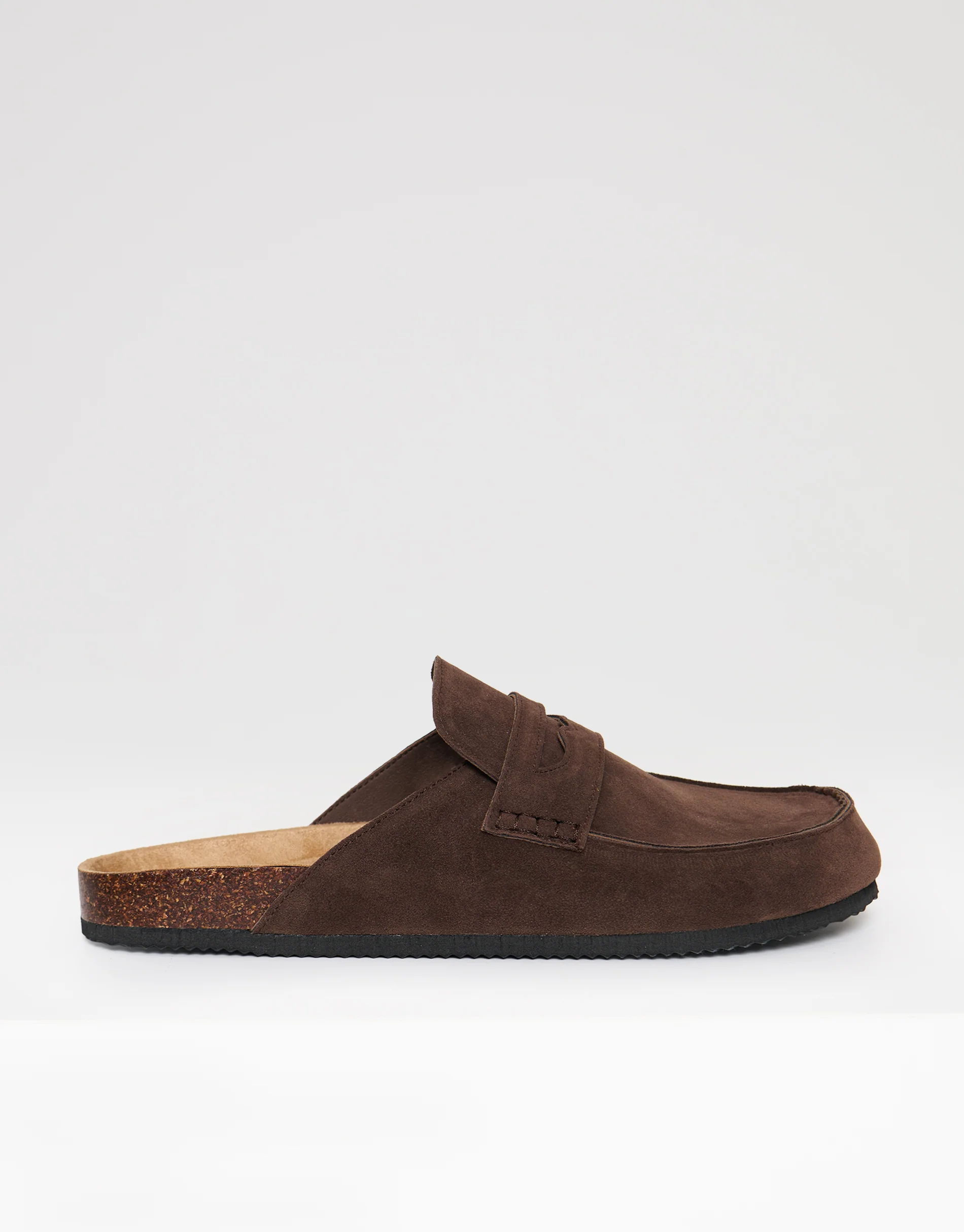 Faux Suede Penny Loafer Sandals in Brown