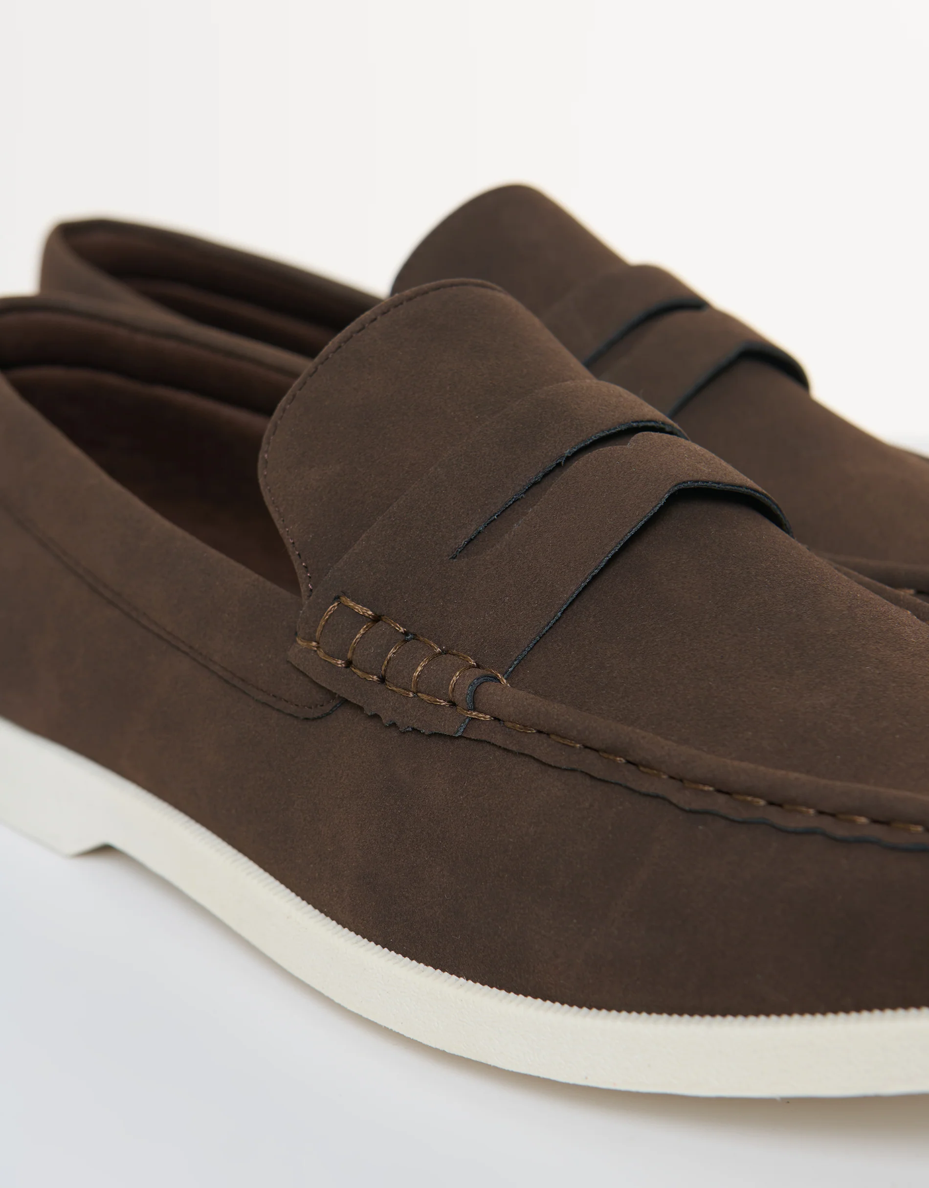 Faux Suede Penny Loafers in Brown - Image 4