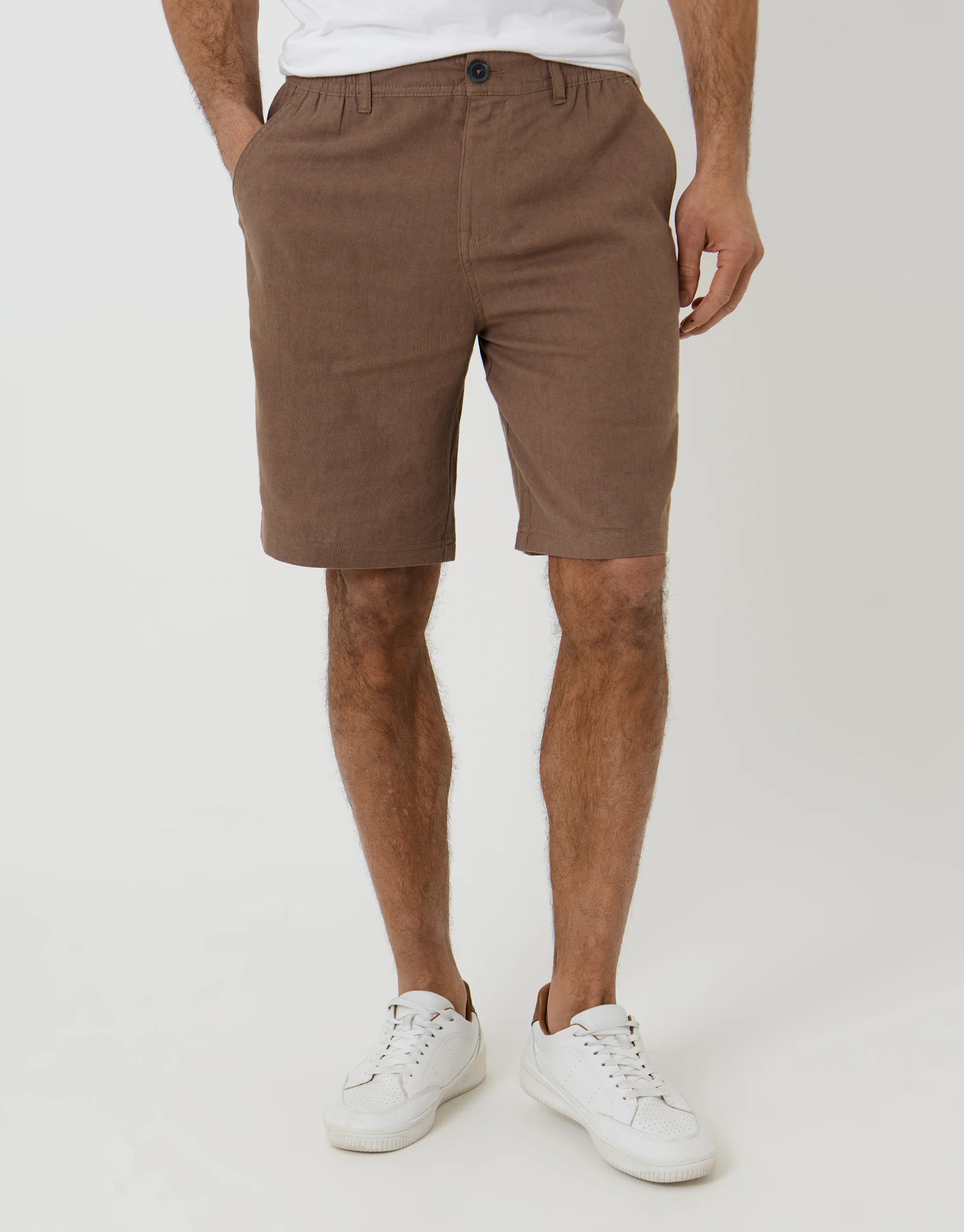 Linen Blend Shorts in Brown - Image 2