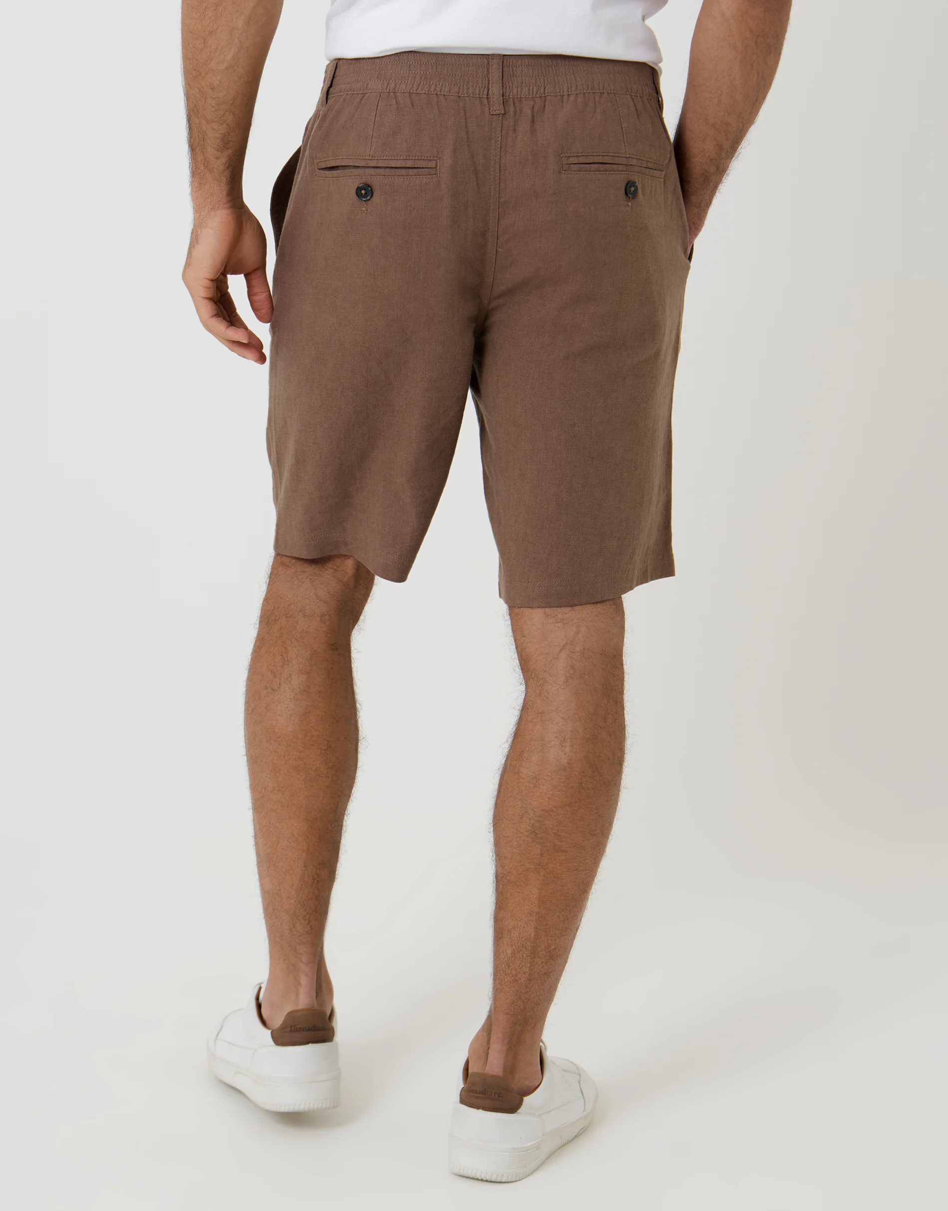 Linen Blend Shorts in Brown - Image 3